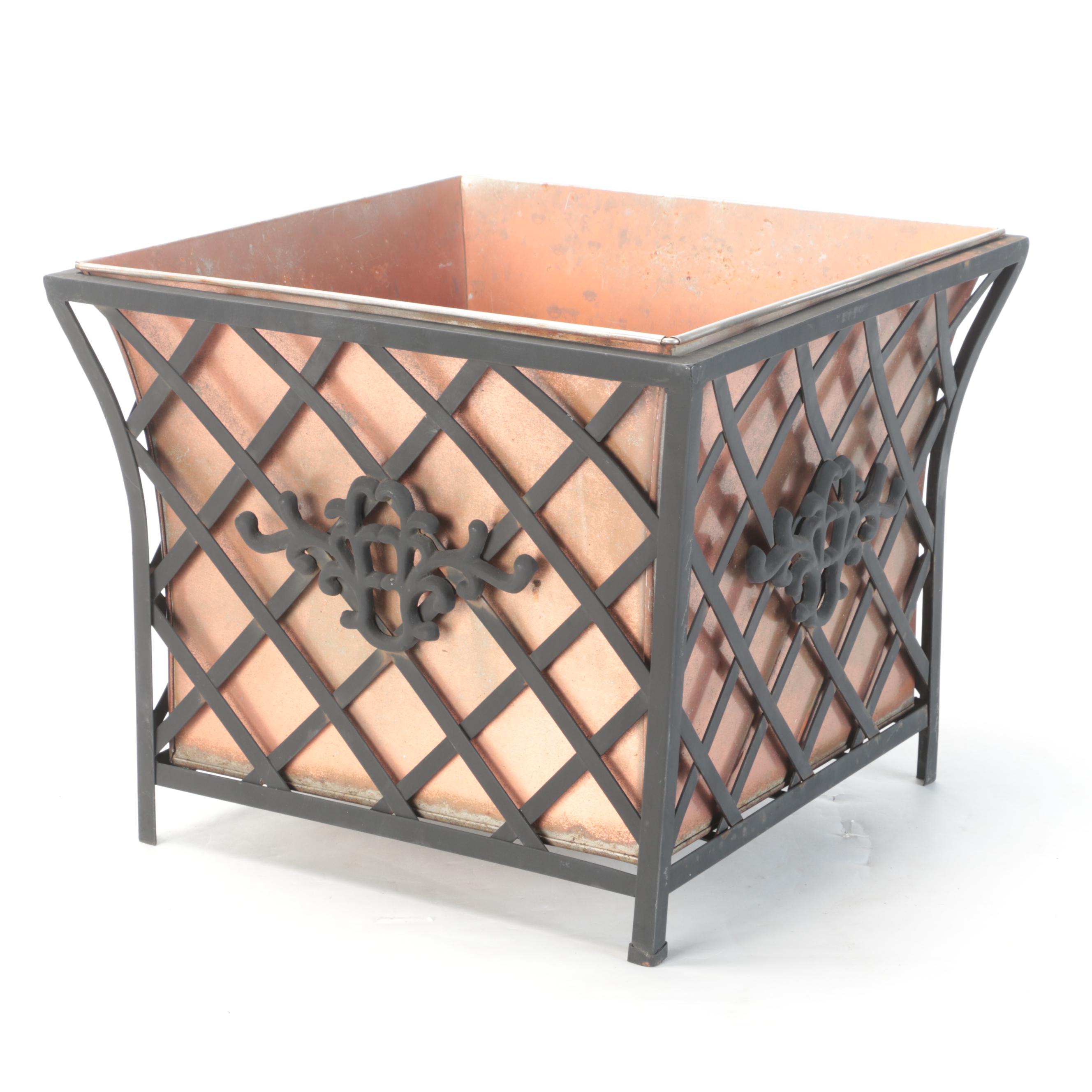 Smith & Hawken Square Copper Planter With Pair of Lattice Work Candle