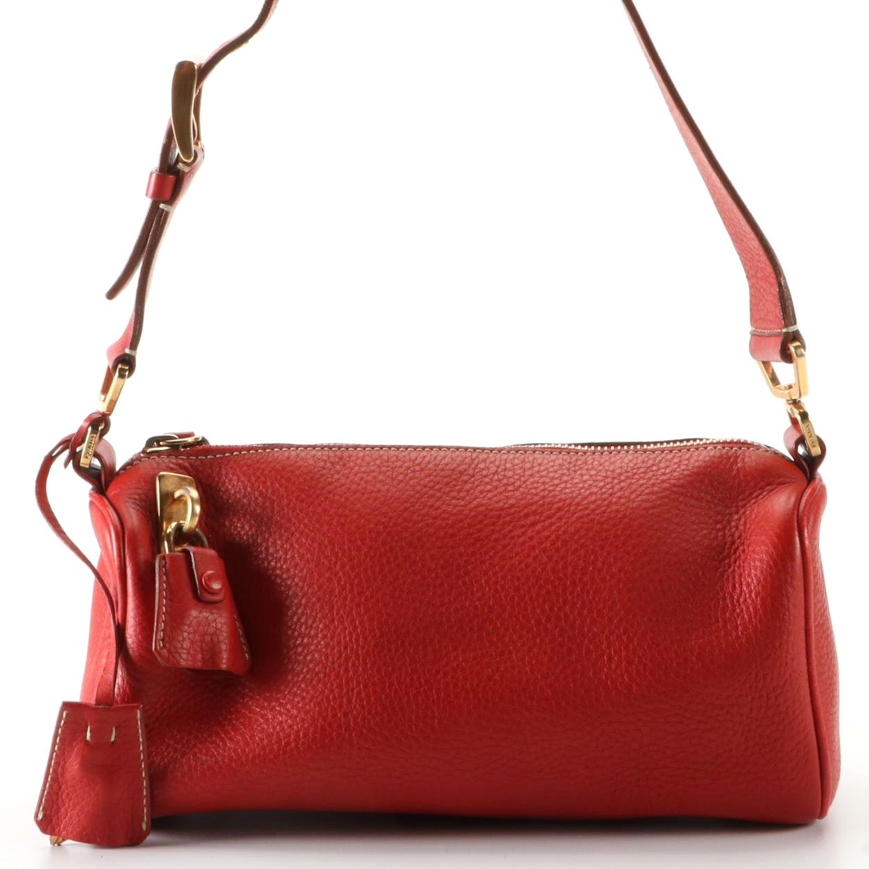 Prada Zip-Top Shoulder Bag in Red Vitello Daino Leather with Box