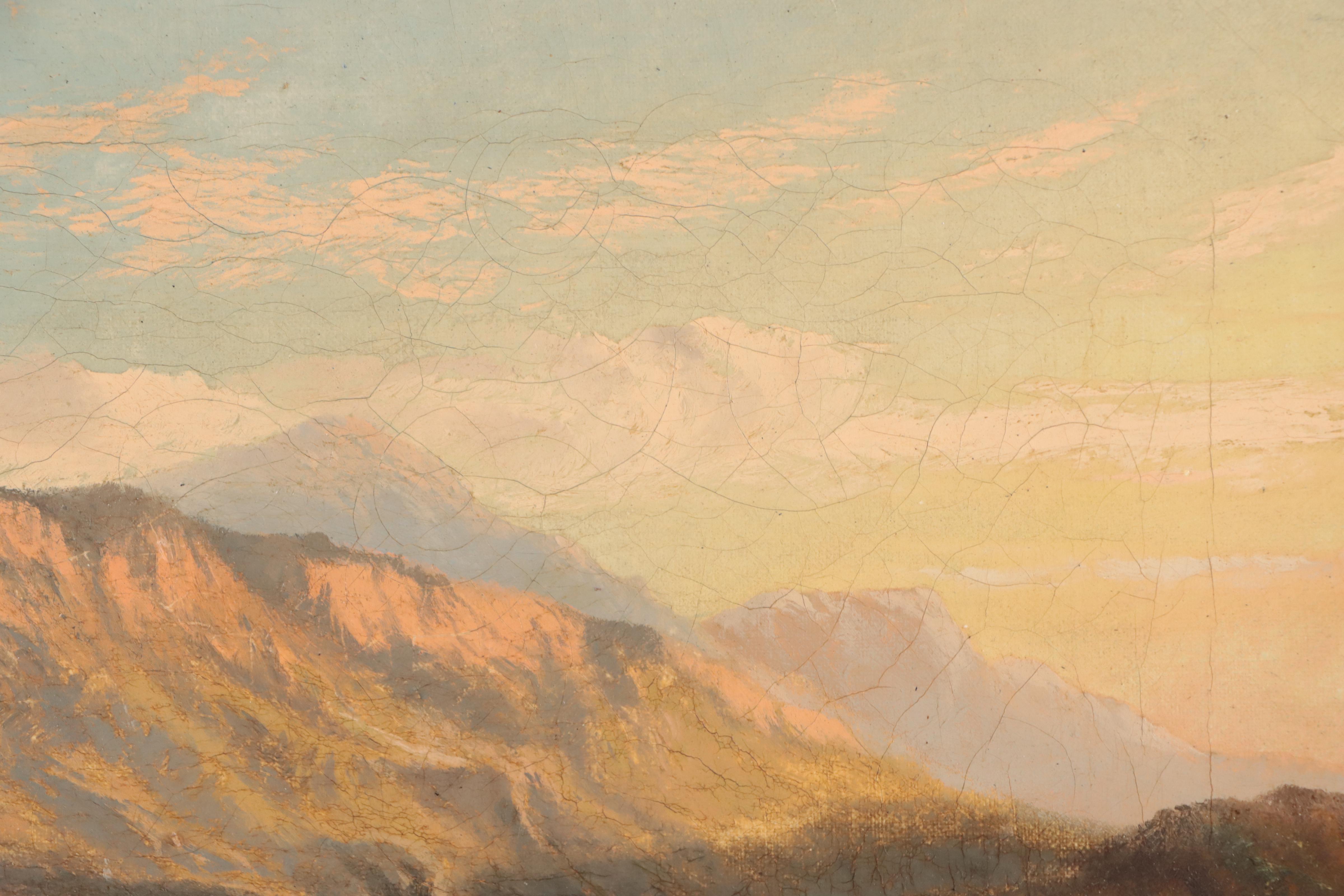 Mountain Lake Landscape Oil Painting, 19th Century