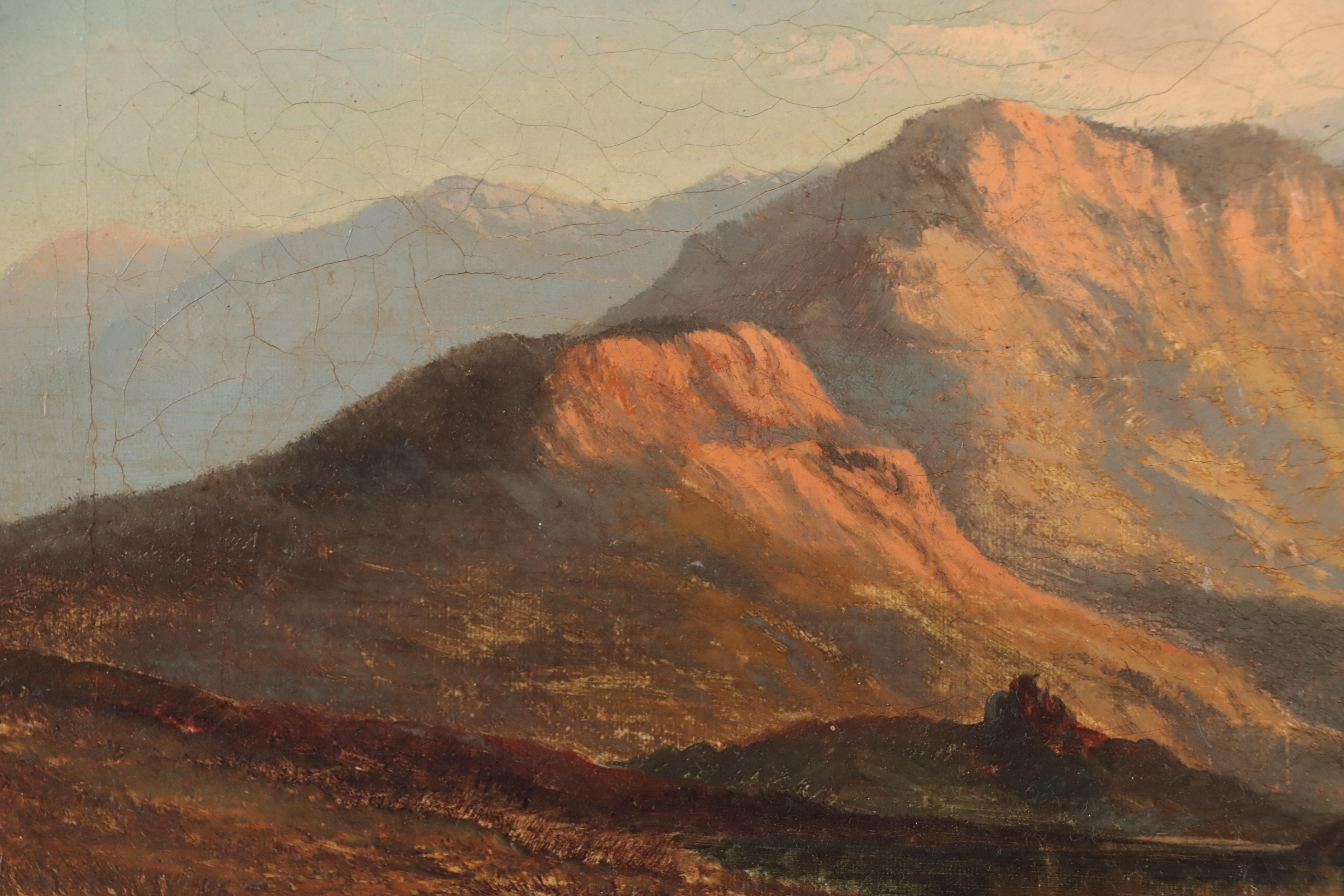 Mountain Lake Landscape Oil Painting, 19th Century