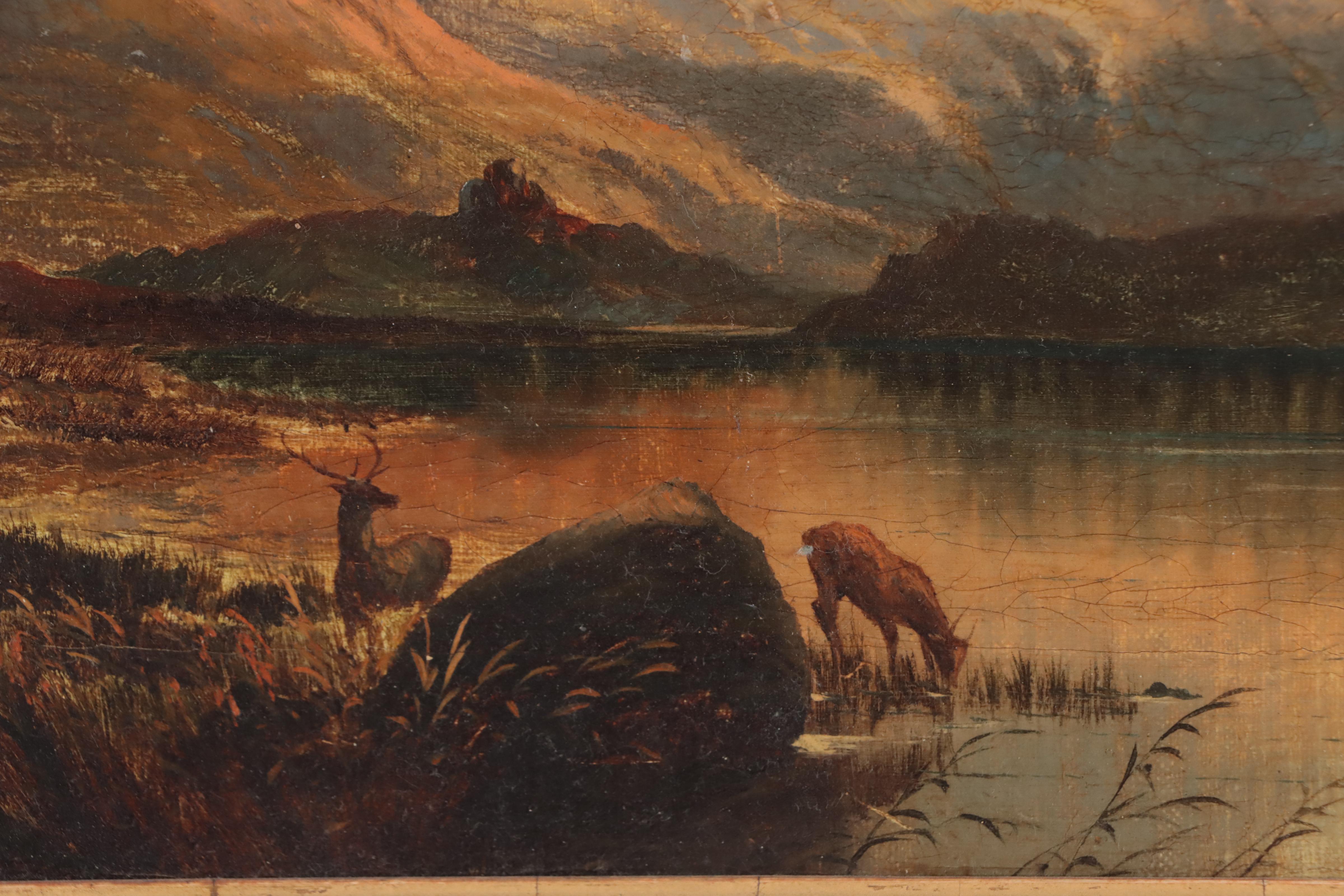 Mountain Lake Landscape Oil Painting, 19th Century