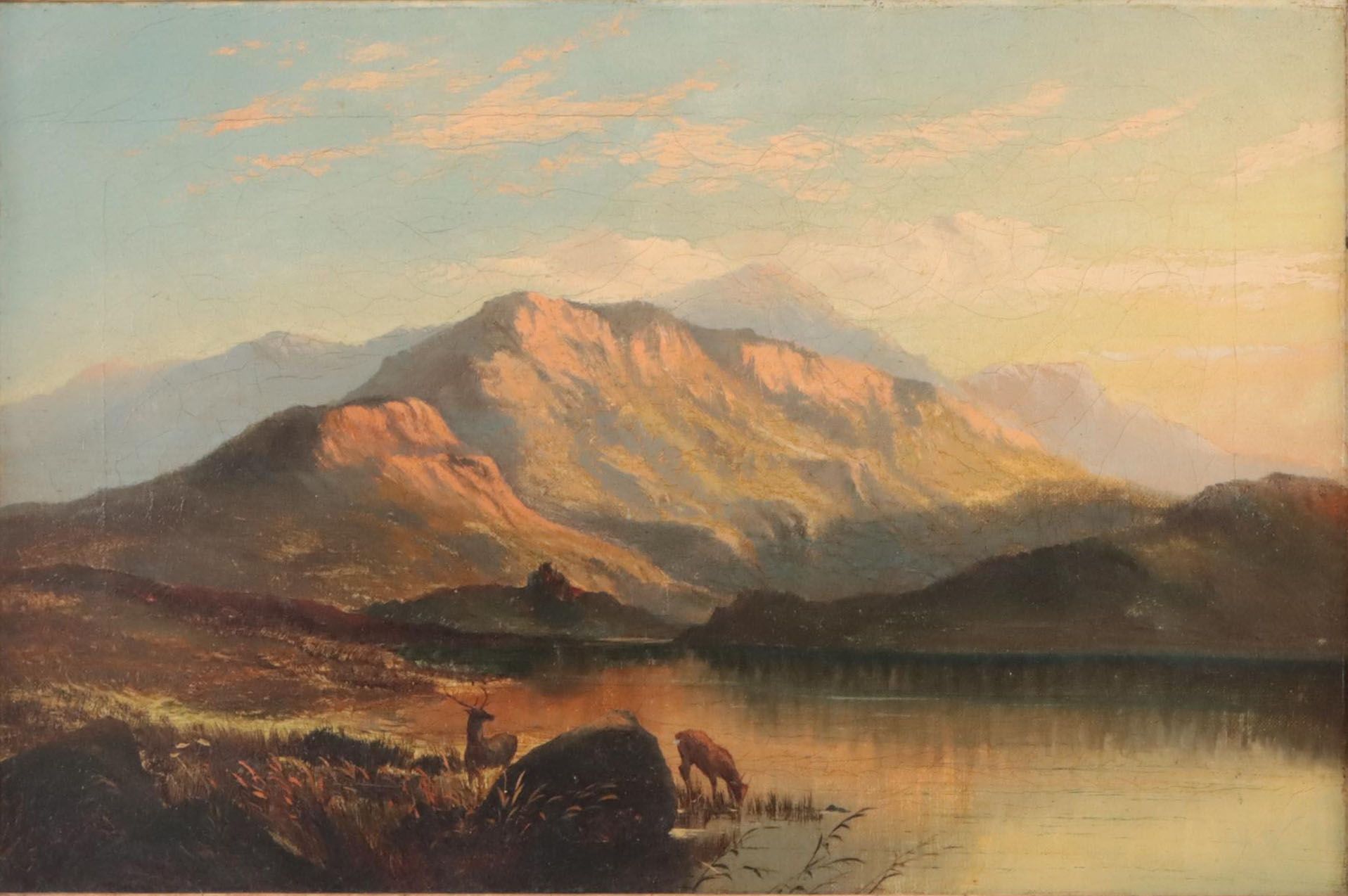 Mountain Lake Landscape Oil Painting, 19th Century