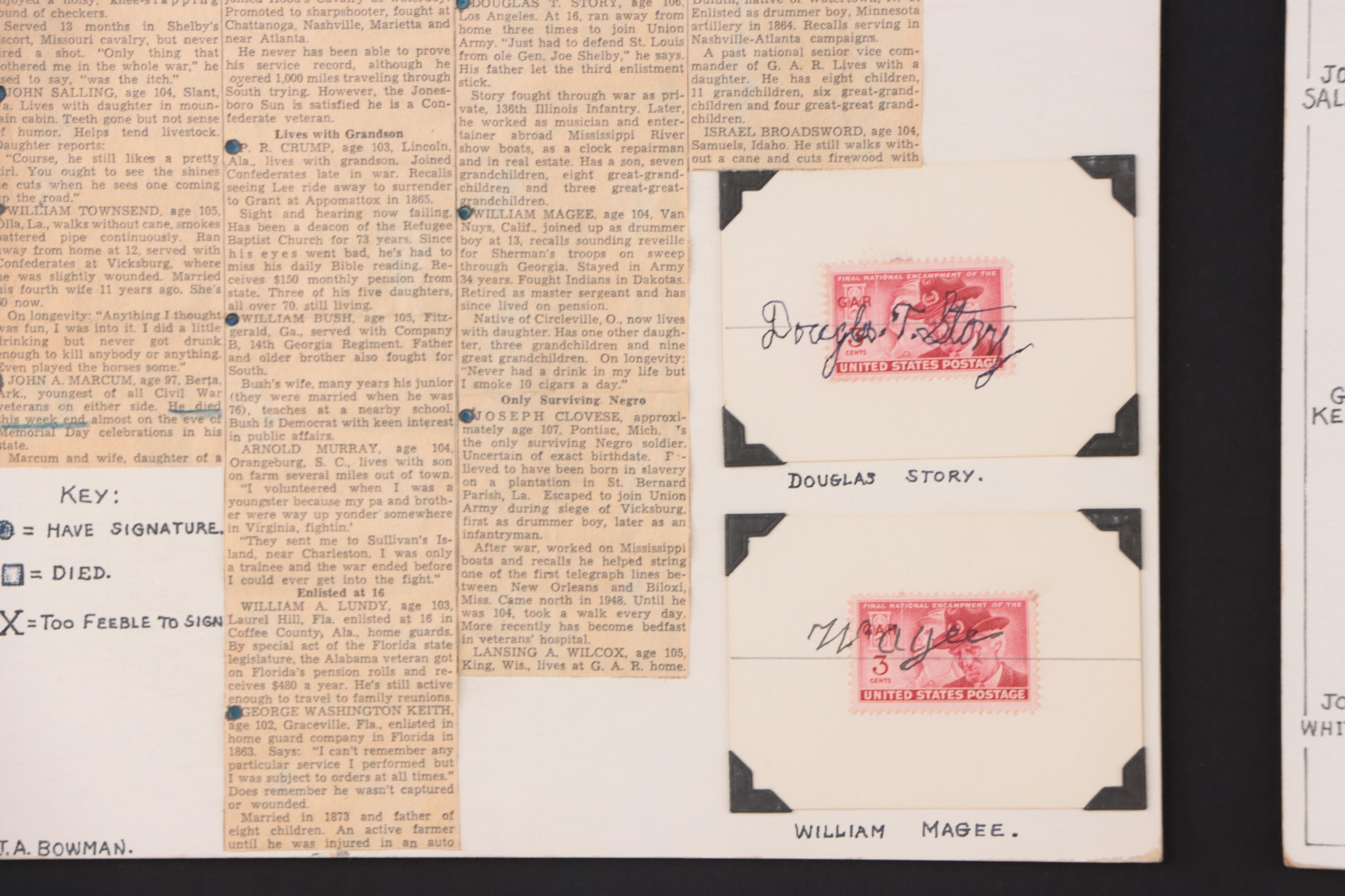 American Civil War Stamp Collection Display Featuring Veteran Ephemera