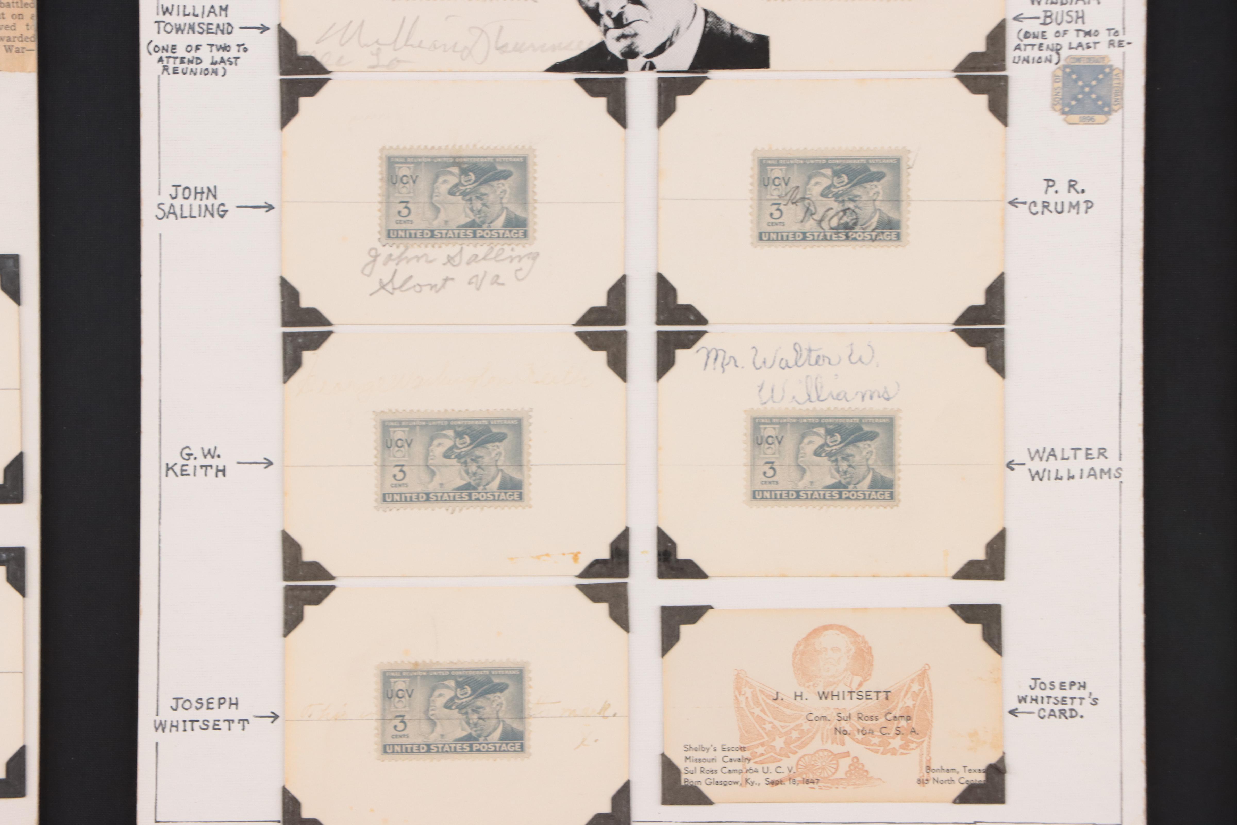 American Civil War Stamp Collection Display Featuring Veteran Ephemera