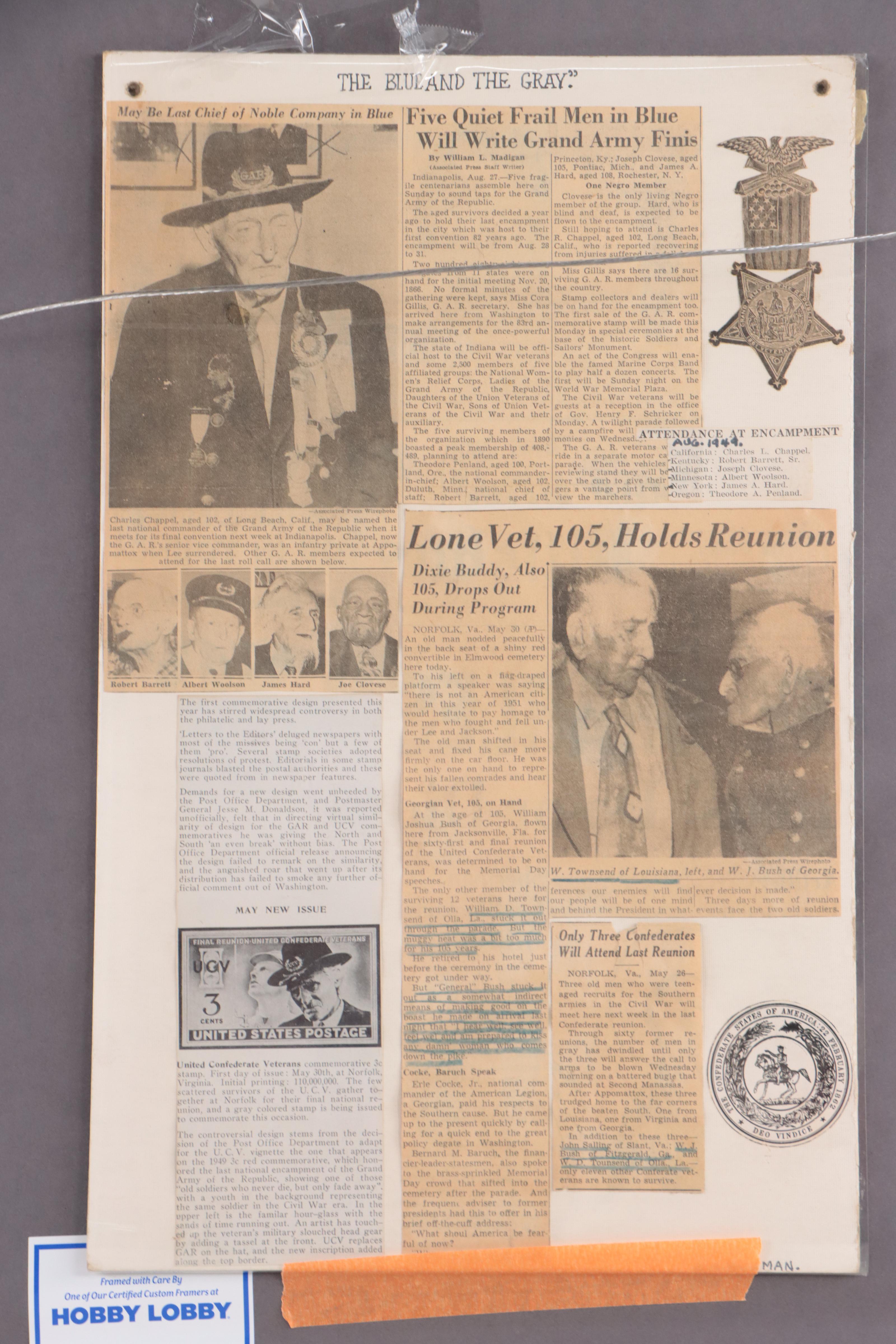 American Civil War Stamp Collection Display Featuring Veteran Ephemera