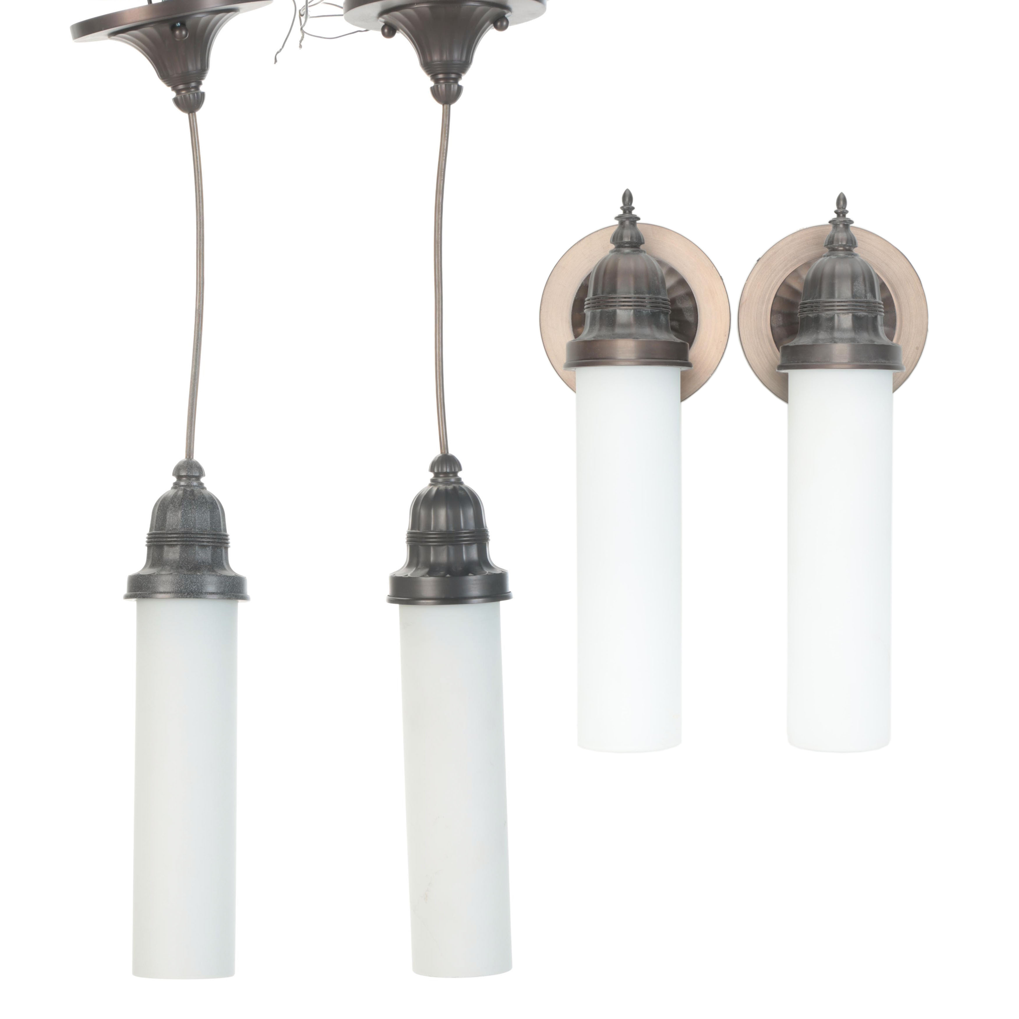 Encompass Lighting Group Glass and Metal Wall Sconces and Pendant Lights