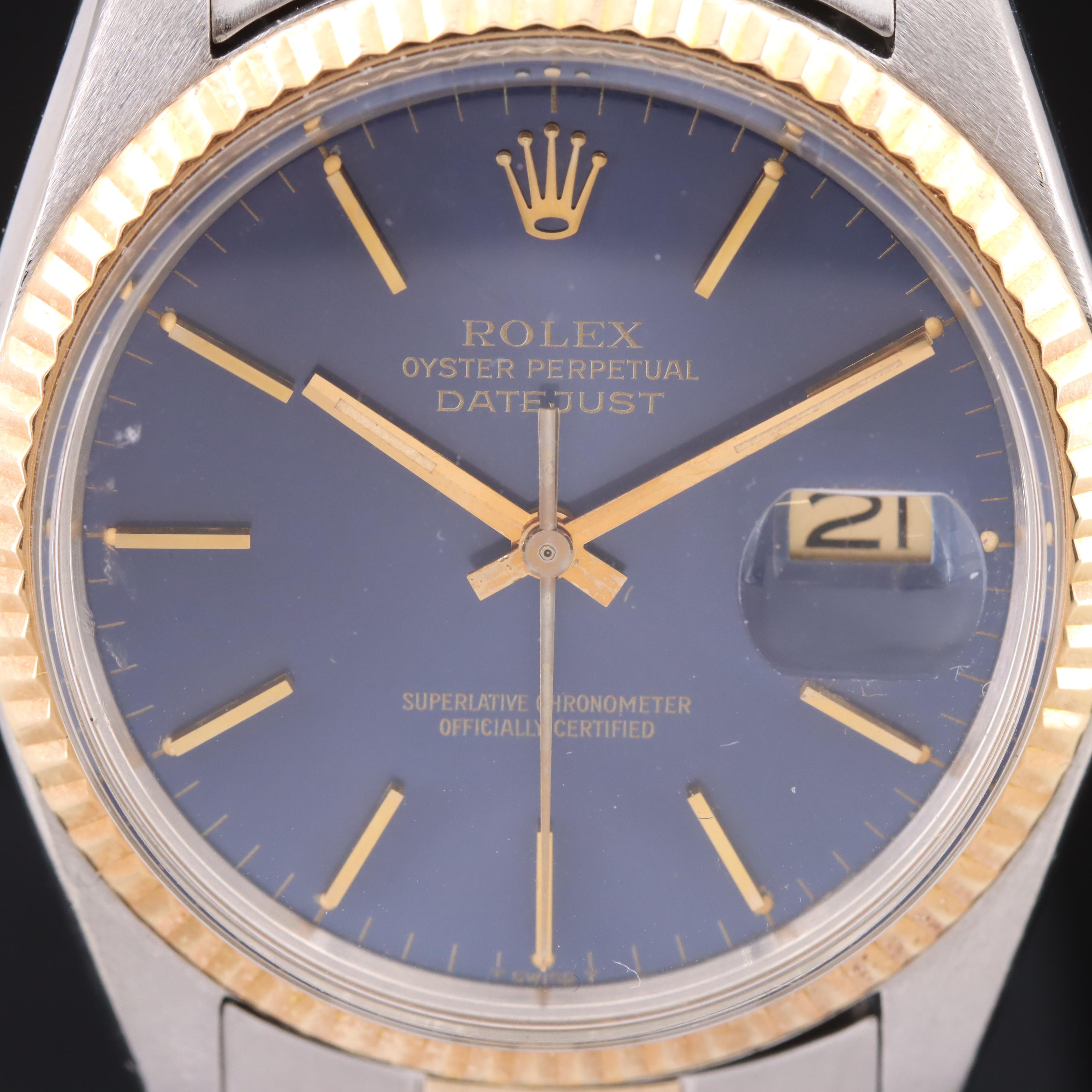 1977 Rolex Blue Dial Two-Tone Stainless Steel and 14K Datejust Watch