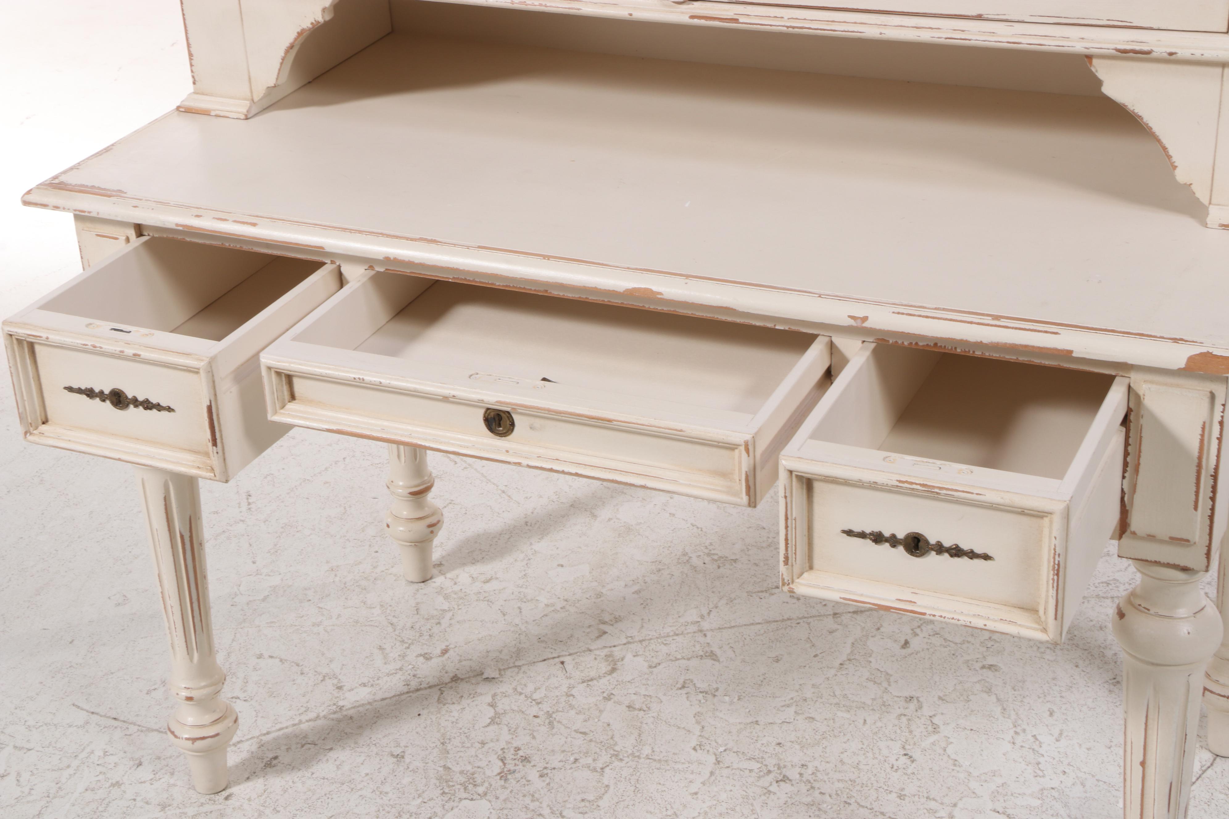 Ballard Designs Neoclassical Style Painted Writing Table with Hutch