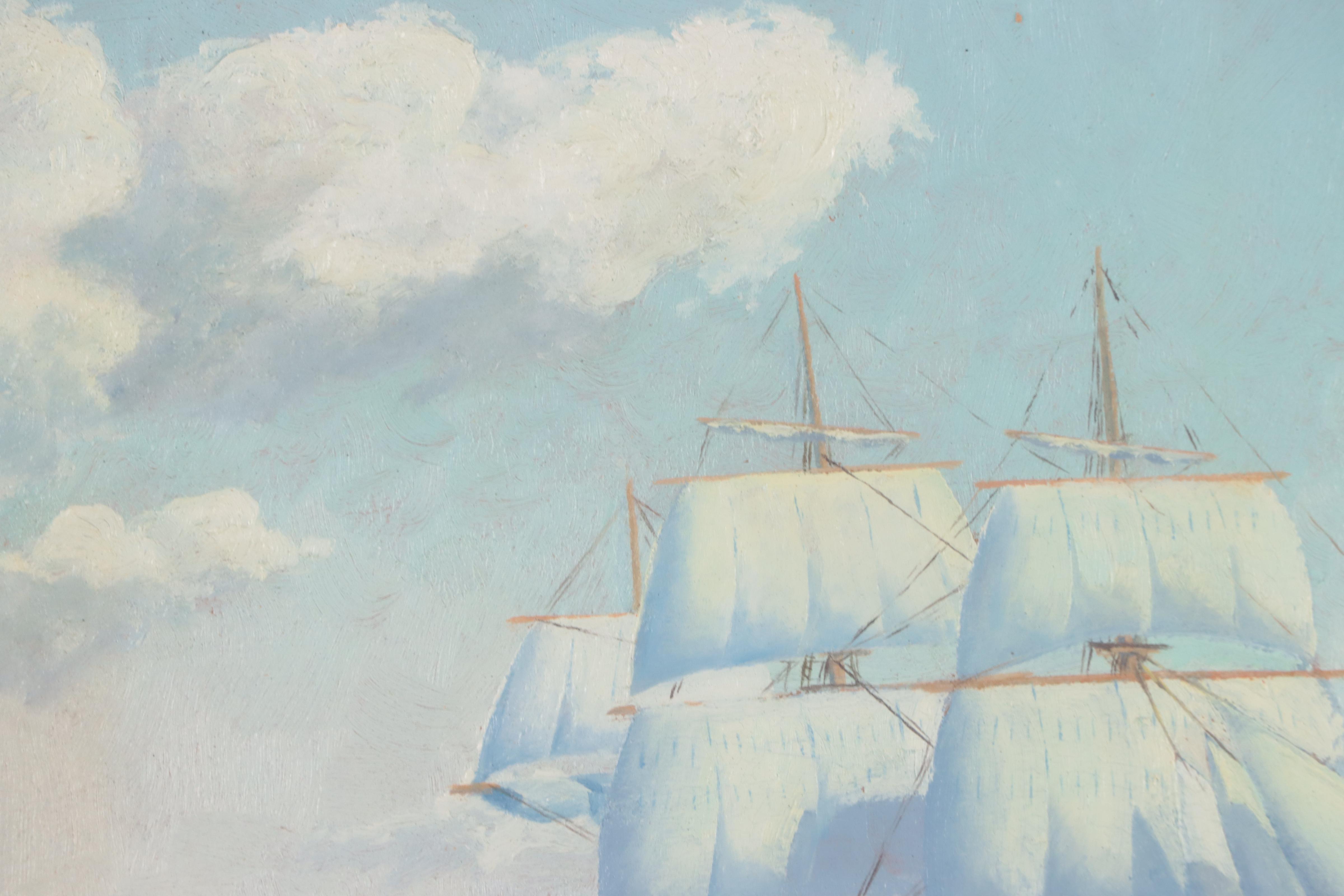 Stanley Jerome Hoxie Oil Painting of Sailing Ship, 1937