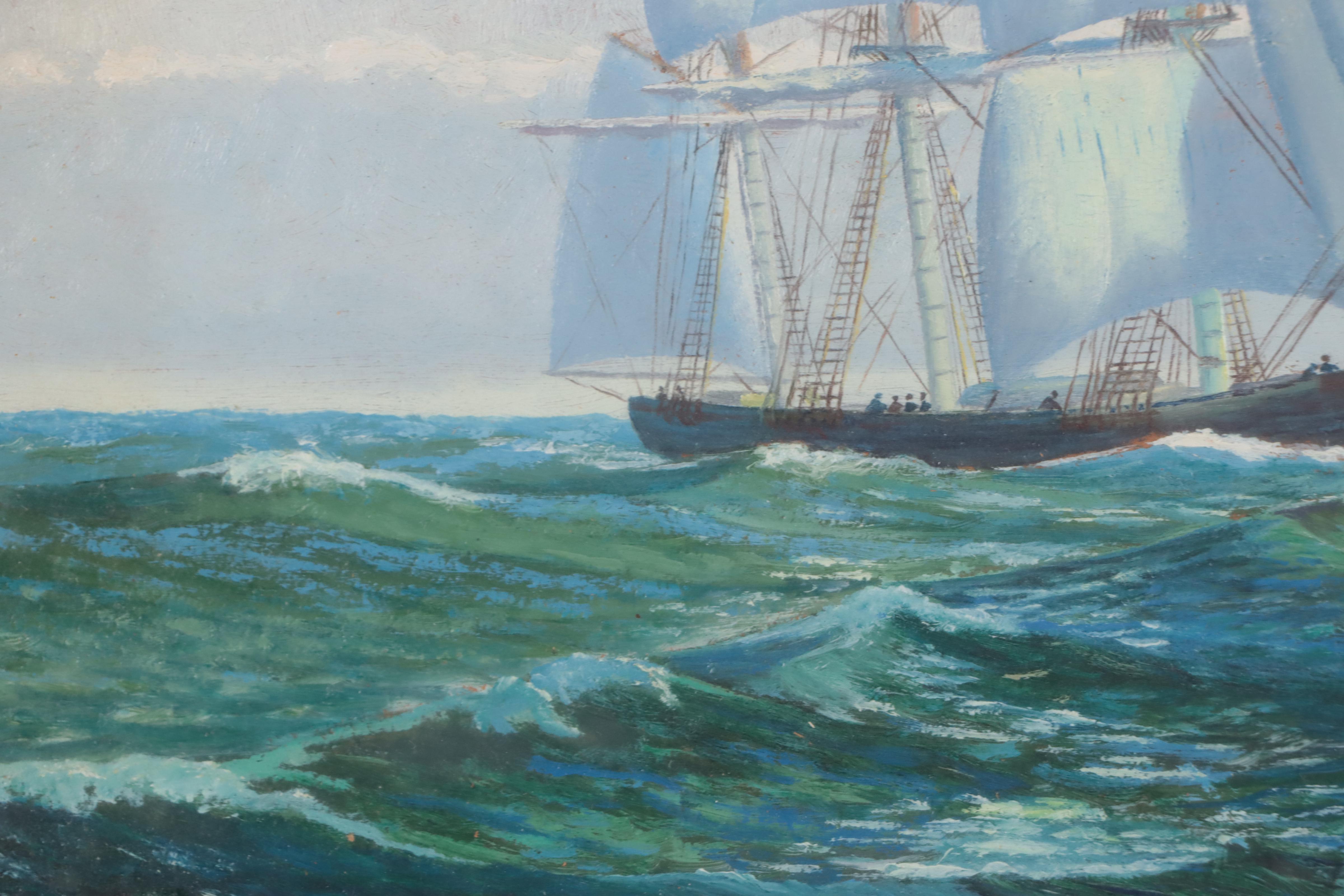 Stanley Jerome Hoxie Oil Painting of Sailing Ship, 1937