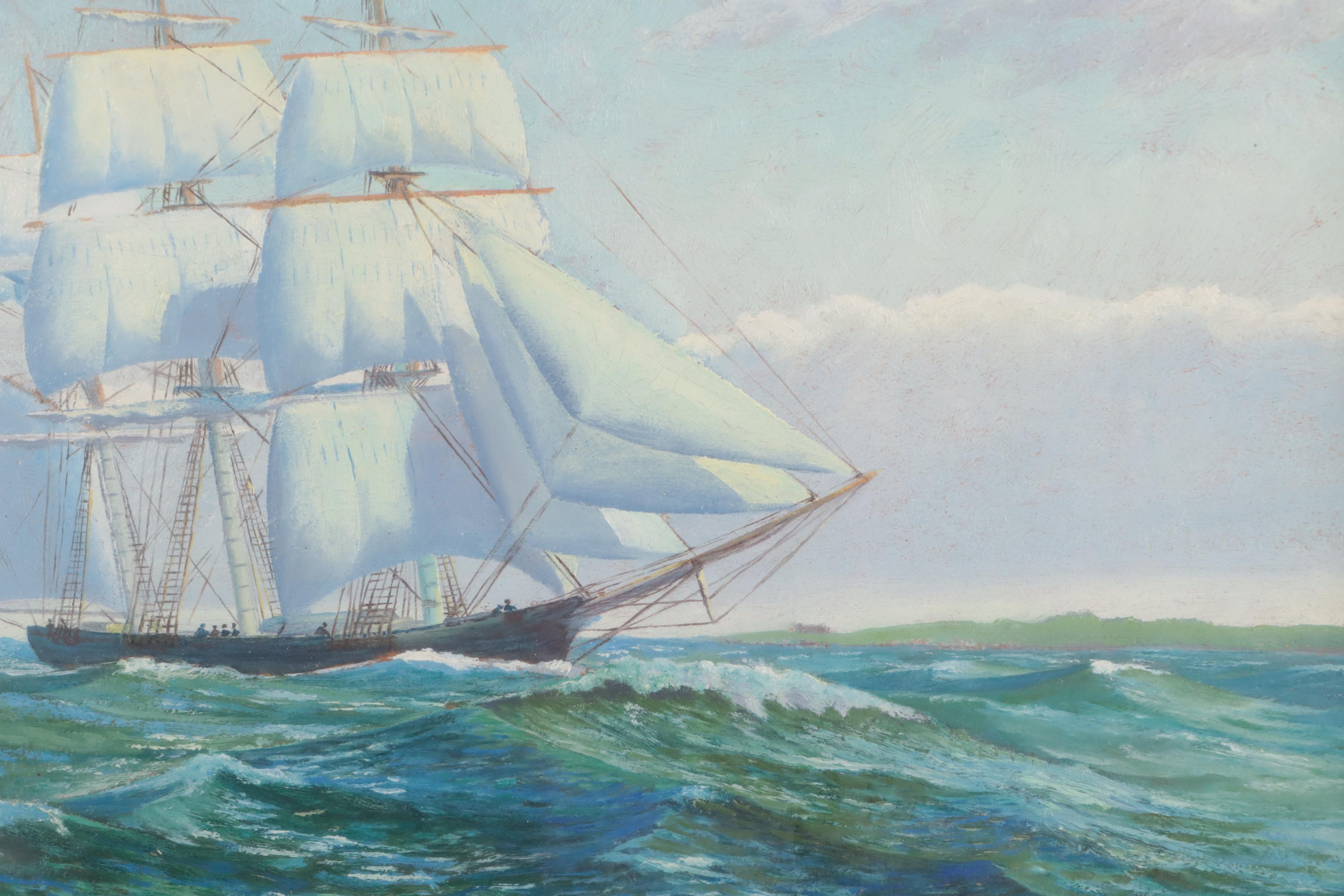Stanley Jerome Hoxie Oil Painting of Sailing Ship, 1937