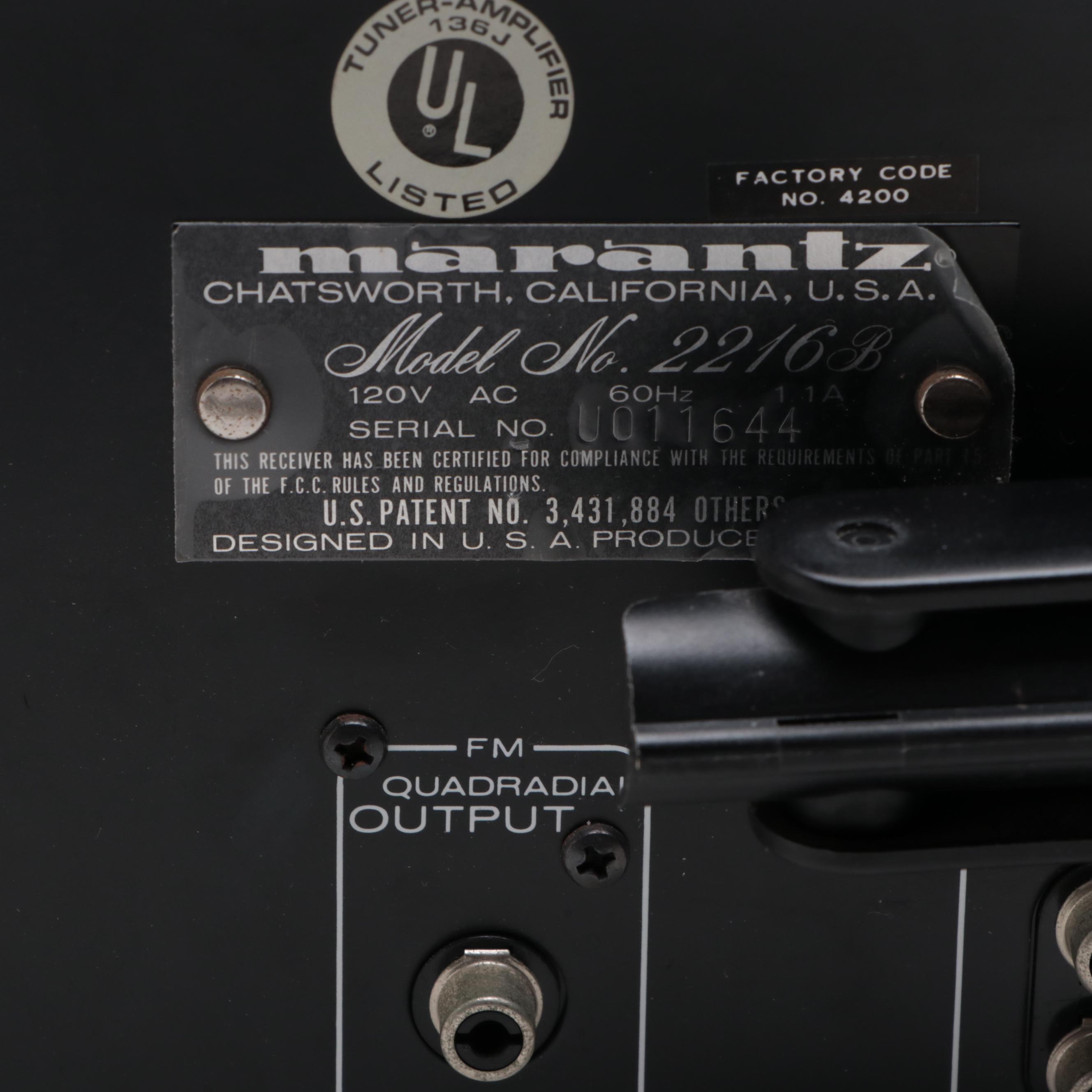 Marantz Model 2216 B Silver Face Stereophonic Receiver, Circa 1980