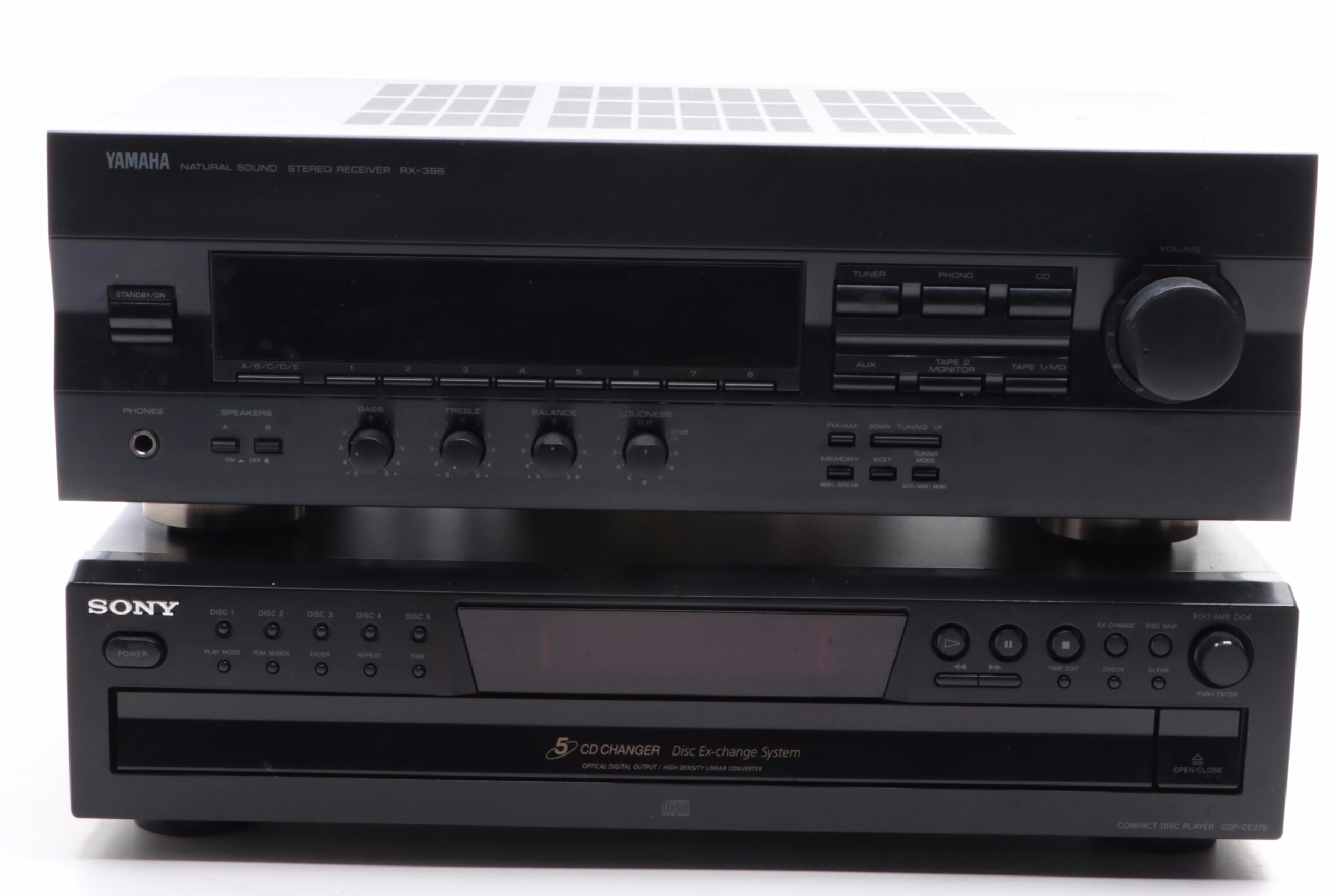 Sony CD Changer, Yamaha Receiver, and Dual Turntable