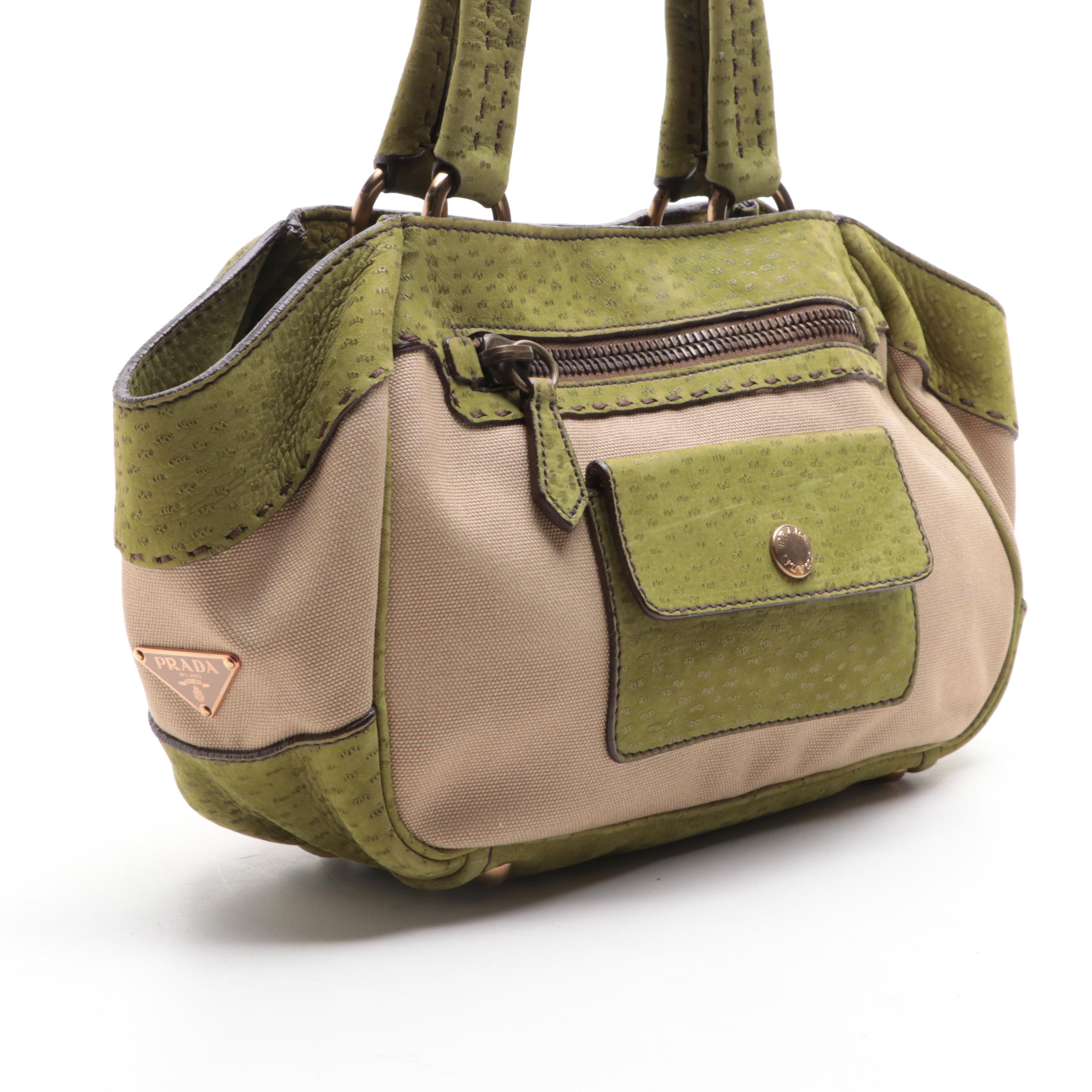 Prada Canvas and Leather Shoulder Bag