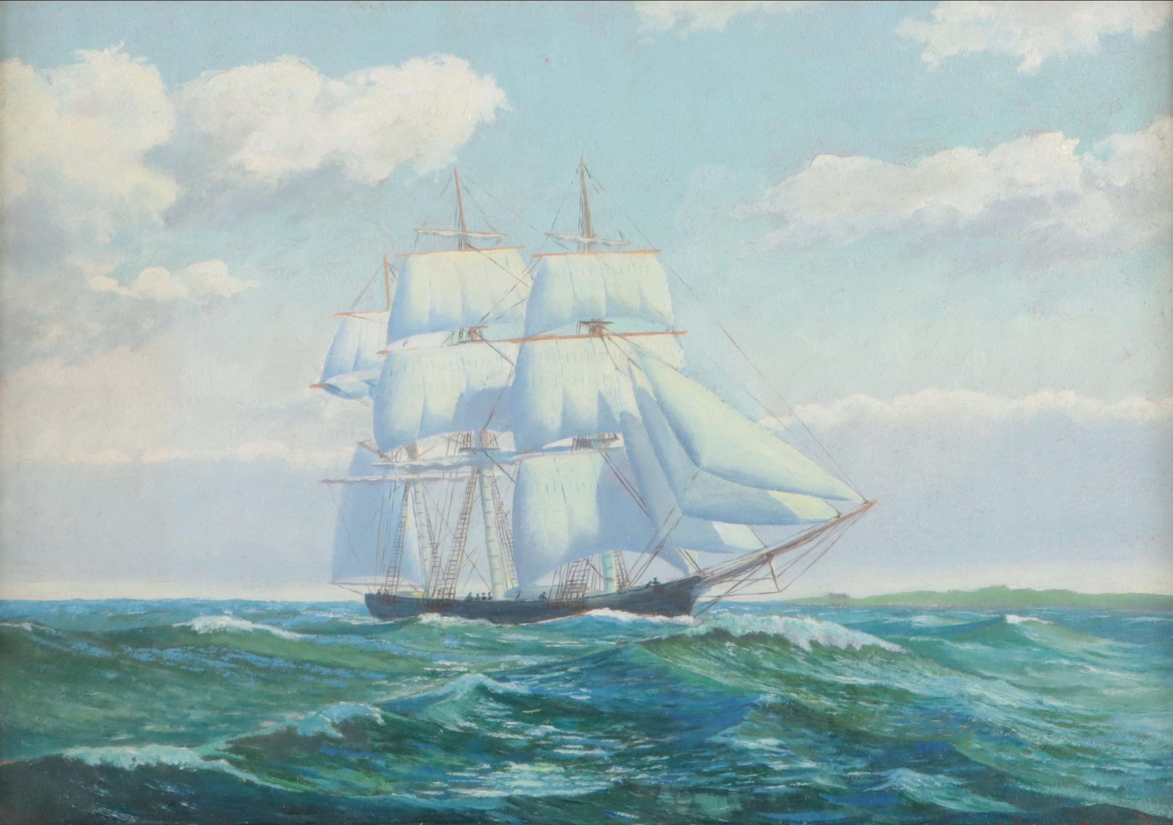 Stanley Jerome Hoxie Oil Painting of Sailing Ship, 1937