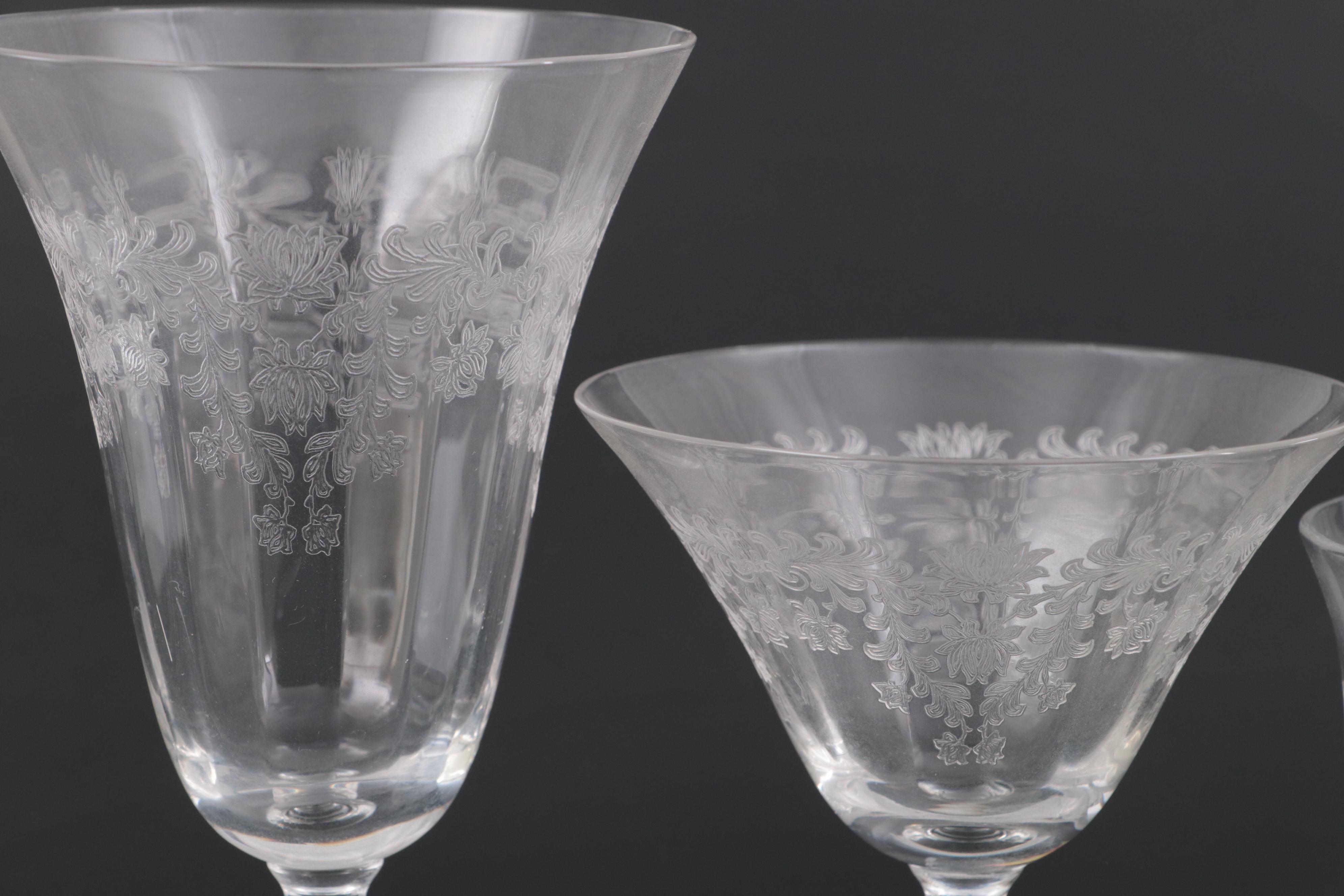 Bryce Glass "Fern Leaf" Needle Etched Stemware and Tray
