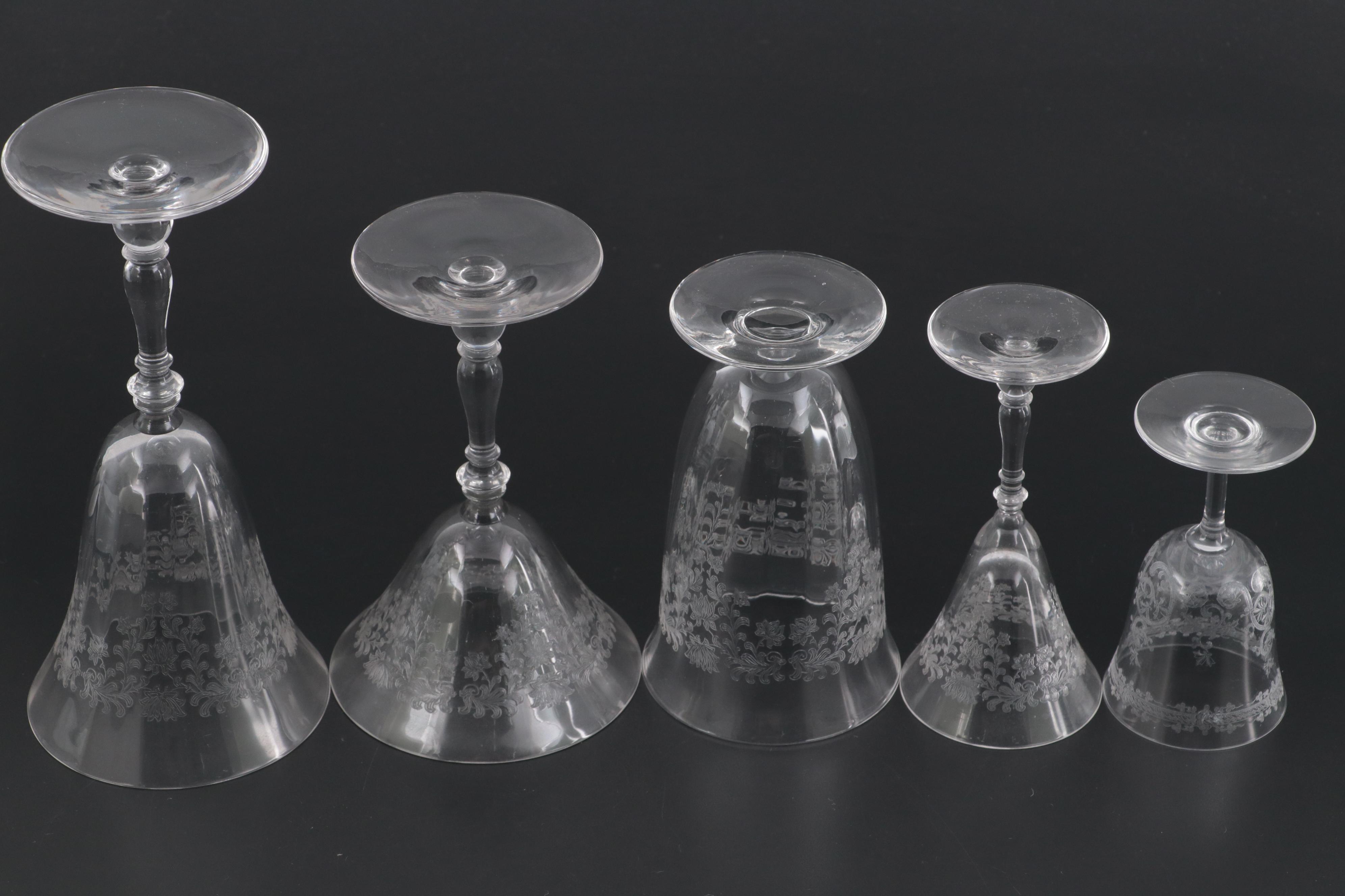 Bryce Glass "Fern Leaf" Needle Etched Stemware and Tray