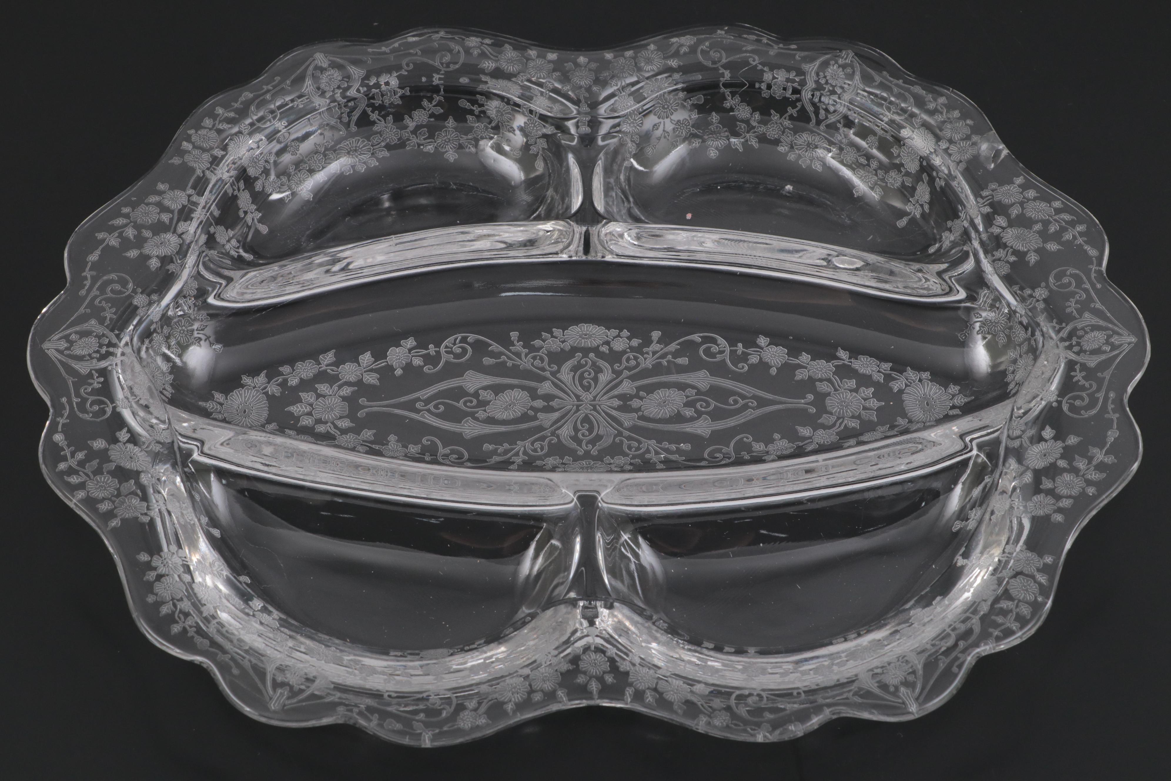 Bryce Glass "Fern Leaf" Needle Etched Stemware and Tray