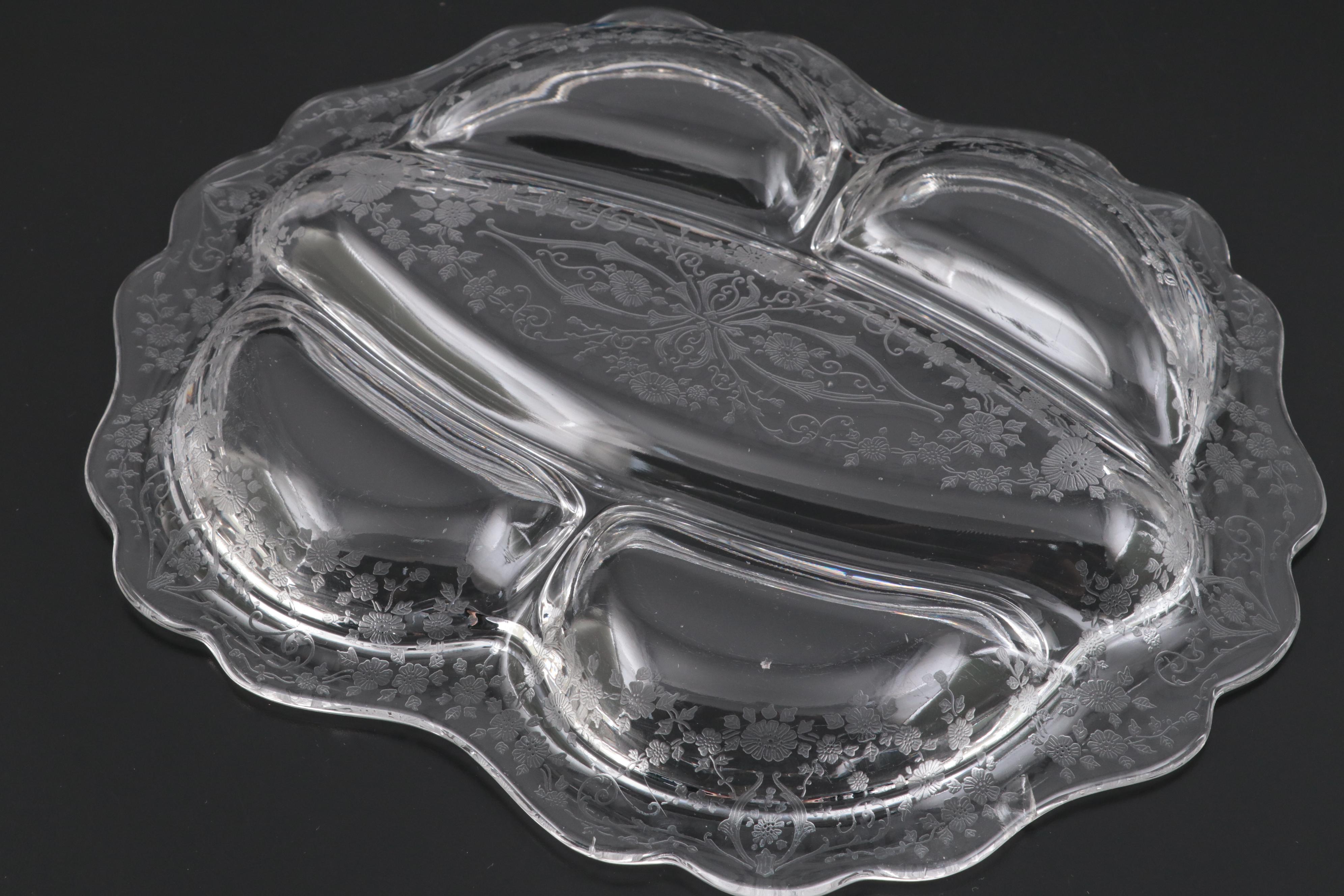 Bryce Glass "Fern Leaf" Needle Etched Stemware and Tray