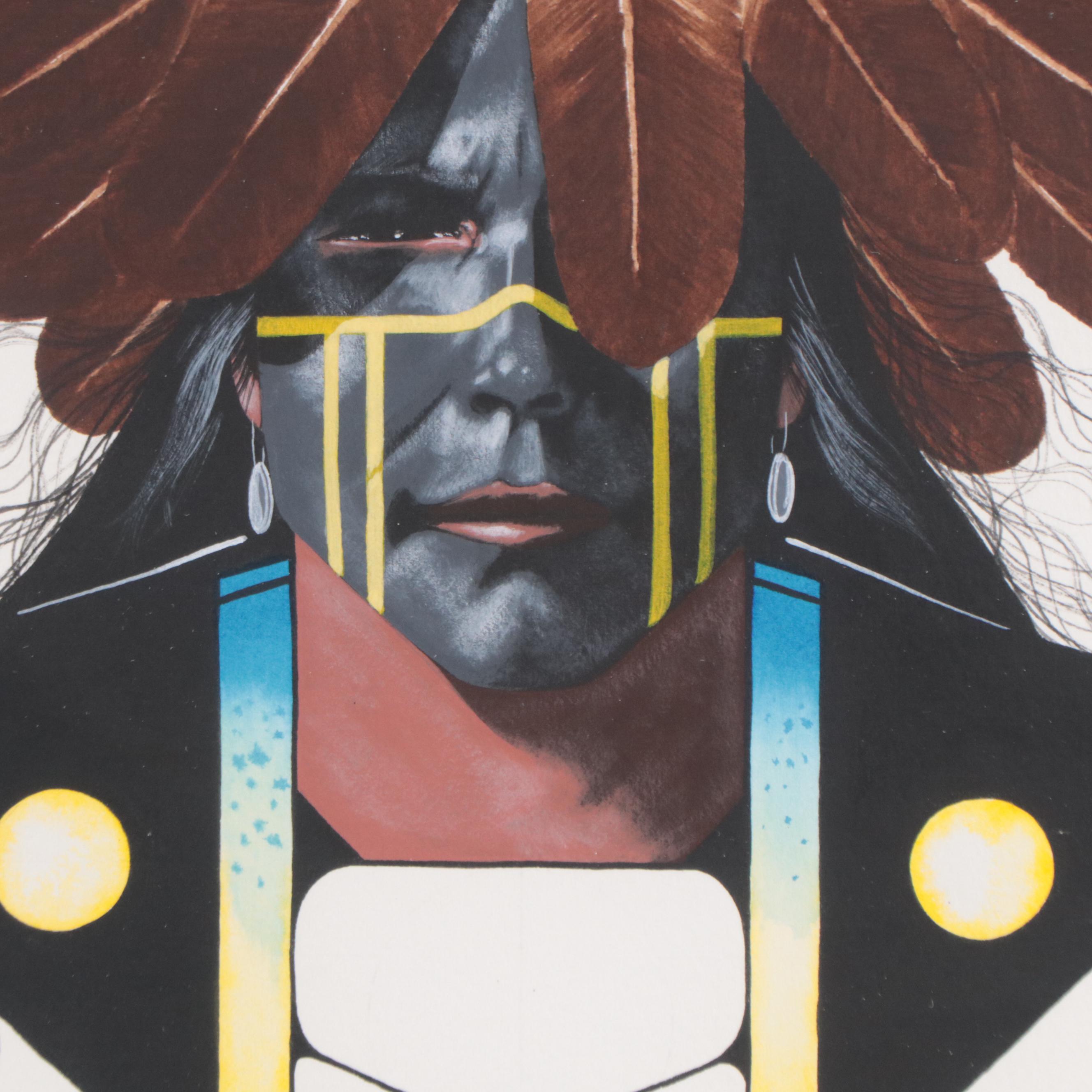 Norris M. Chee Watercolor Painting "Self Portrait 1"