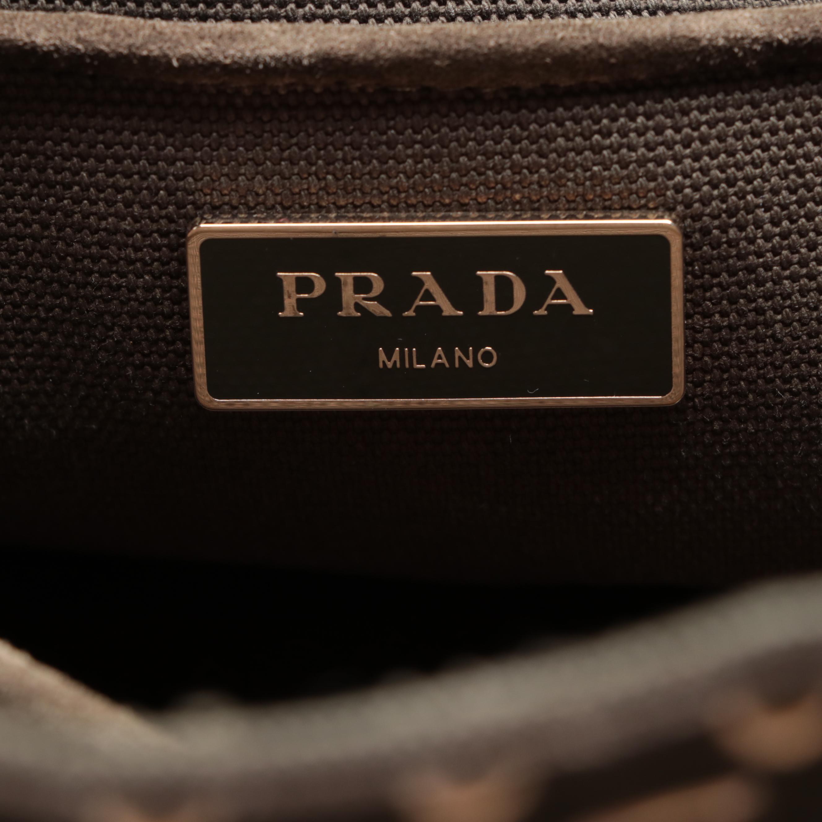 Prada Fringe and Grommet Tote in Militare Canvas and Suede