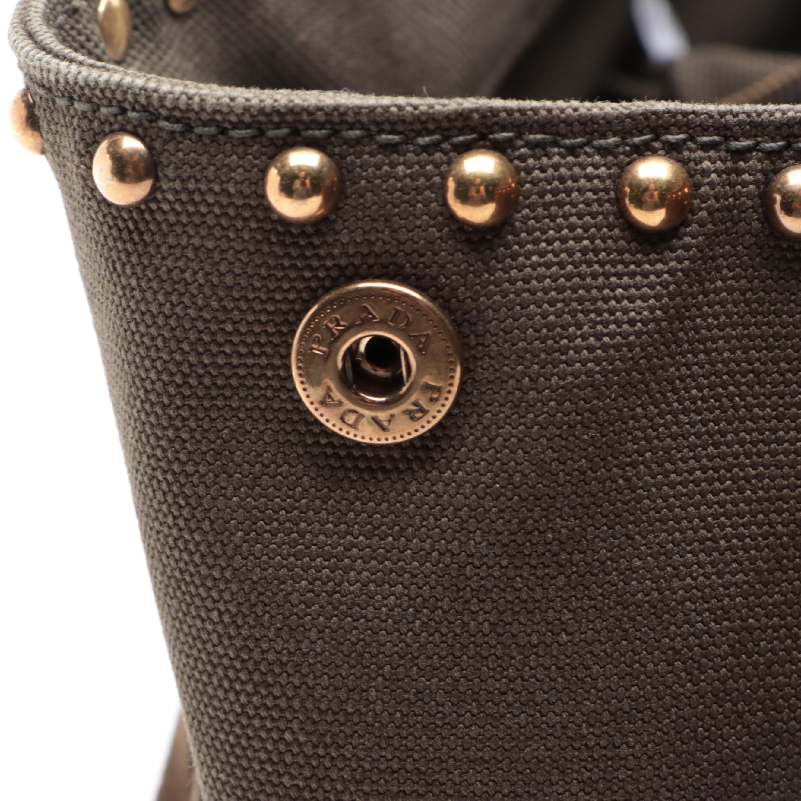 Prada Fringe and Grommet Tote in Militare Canvas and Suede