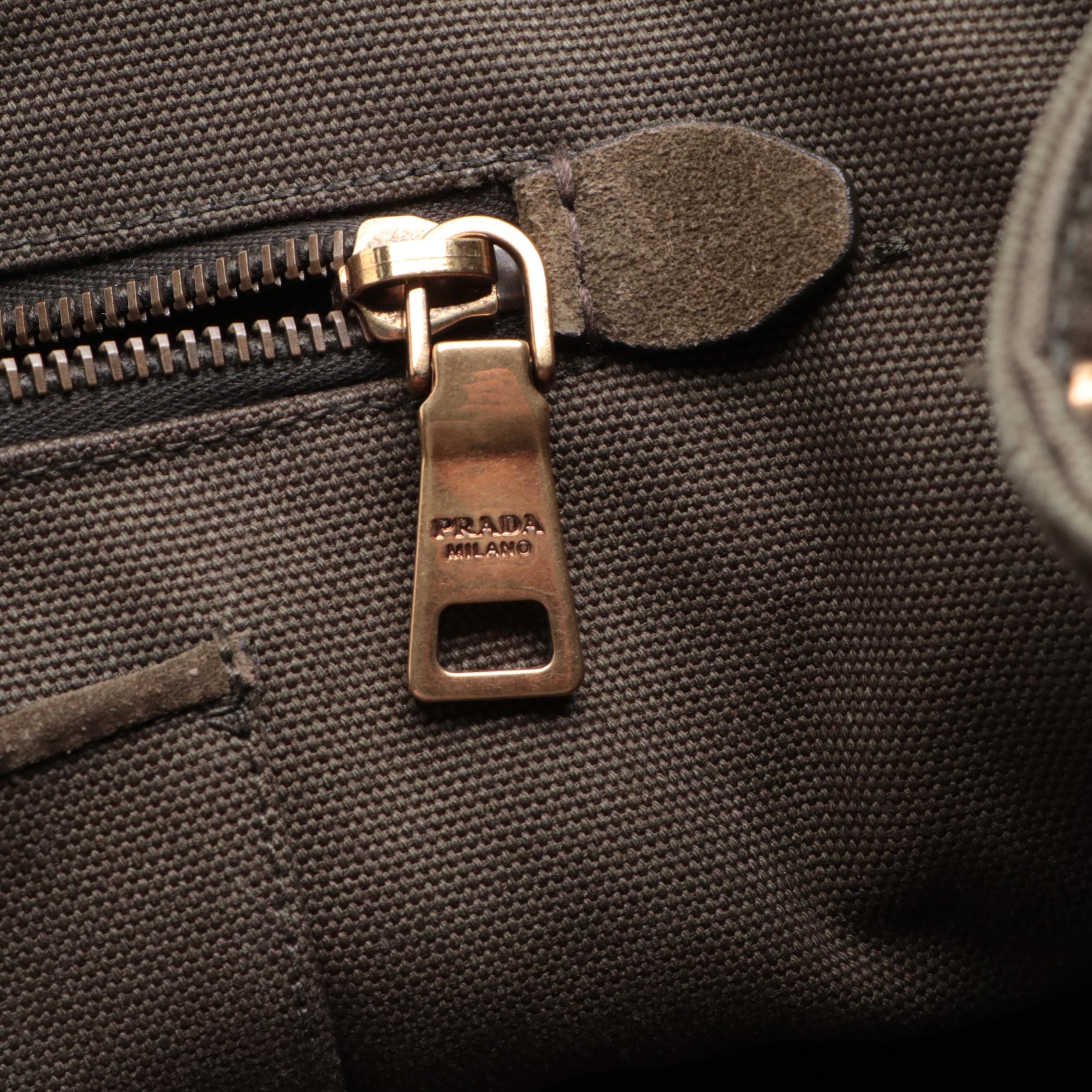 Prada Fringe and Grommet Tote in Militare Canvas and Suede