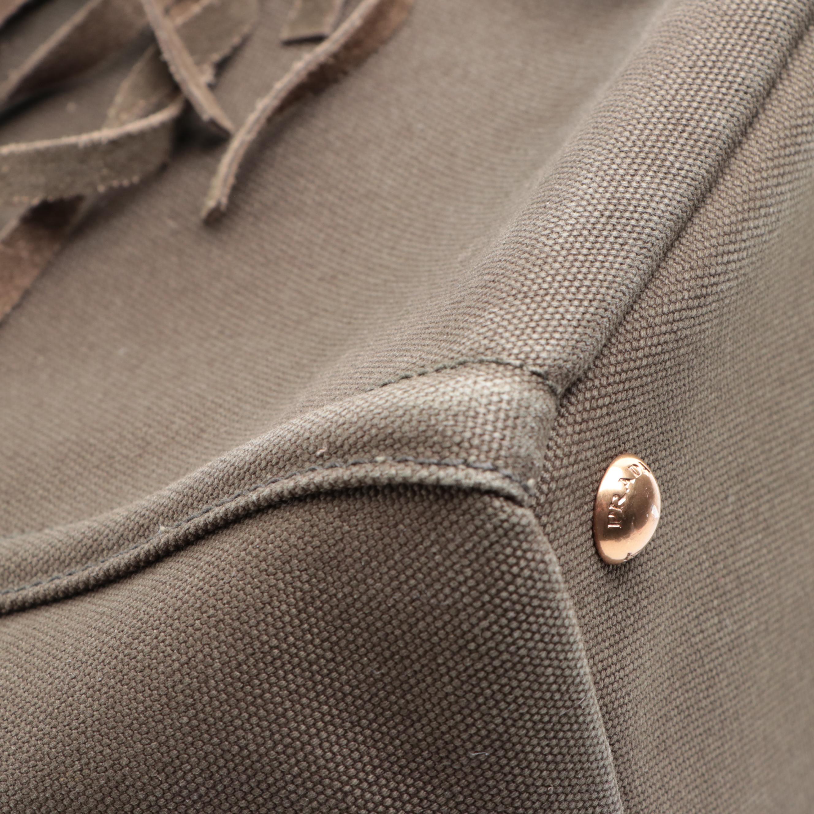 Prada Fringe and Grommet Tote in Militare Canvas and Suede