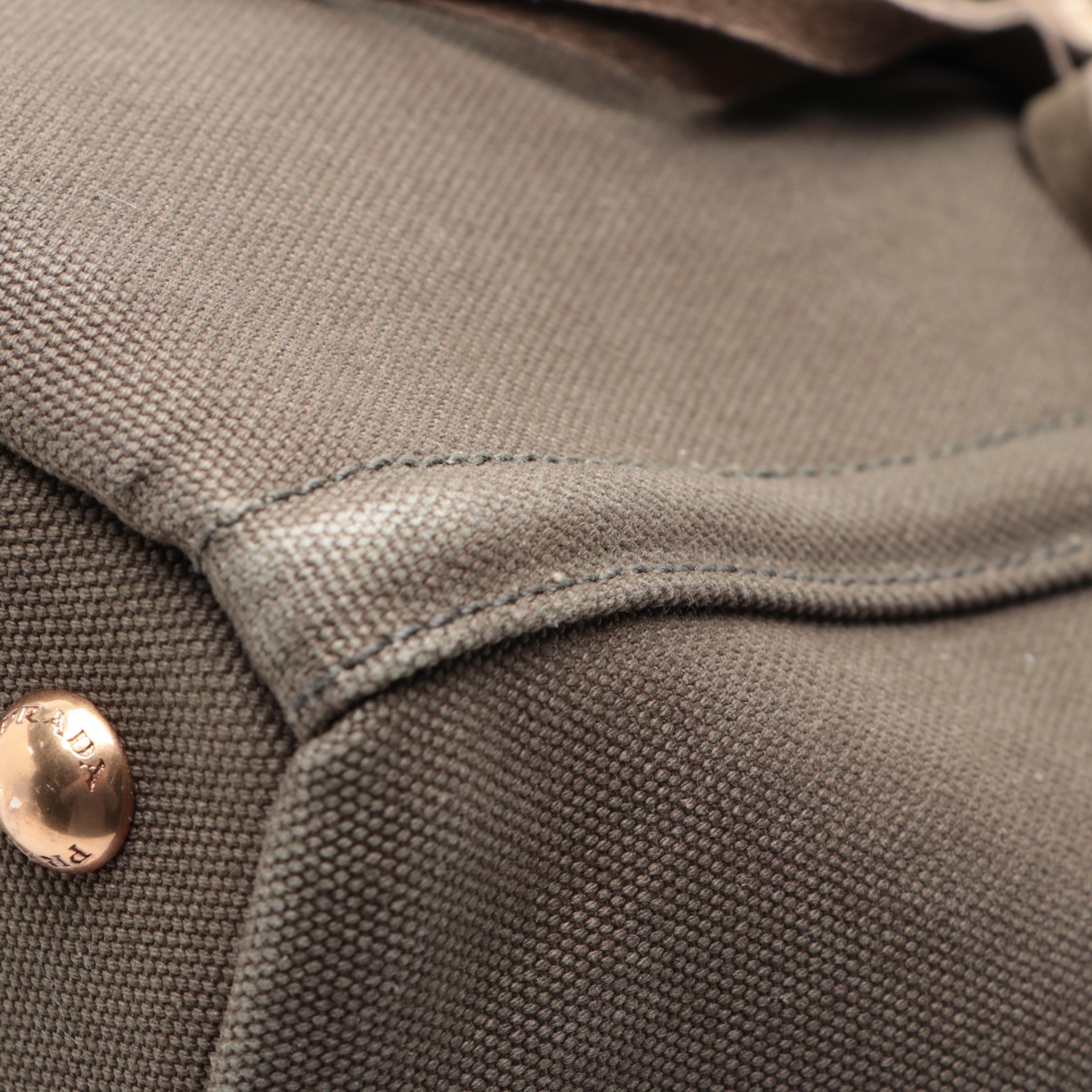 Prada Fringe and Grommet Tote in Militare Canvas and Suede