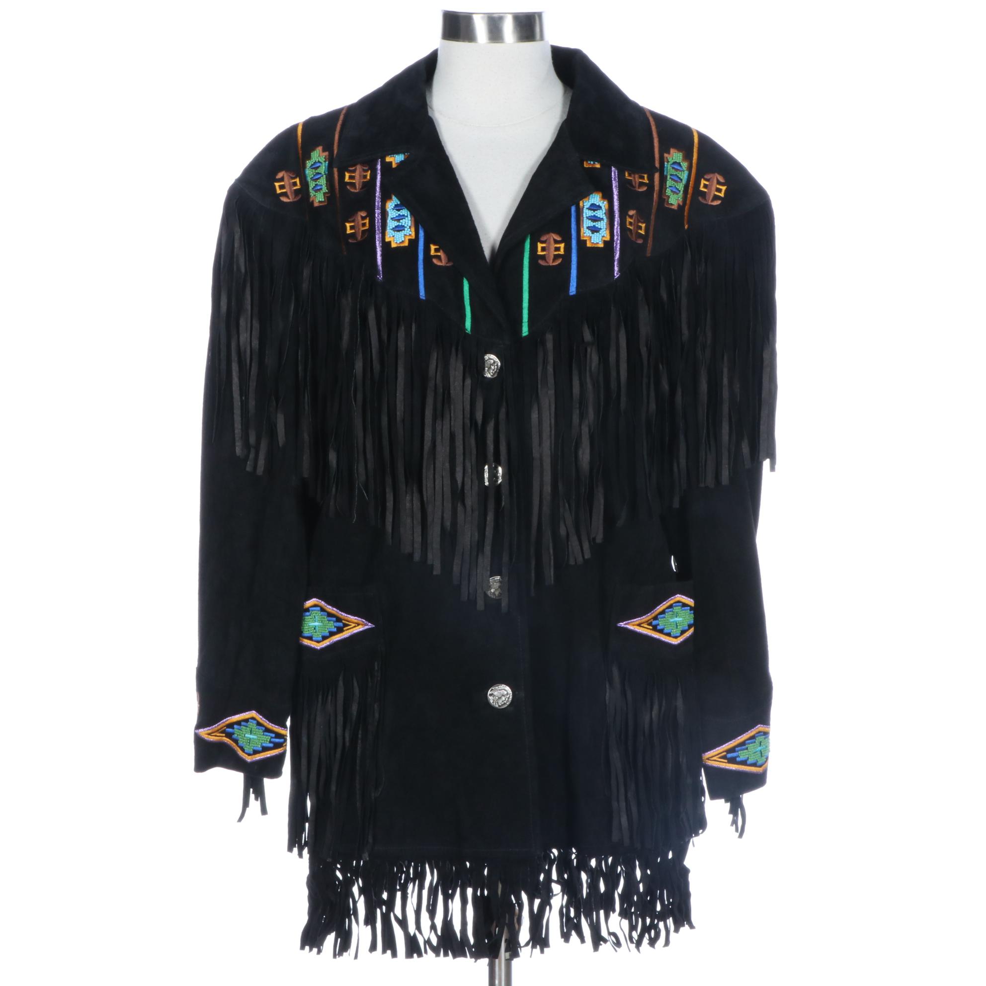 Erez Levy Beaded and Embroidered Suede Jacket with Fringe