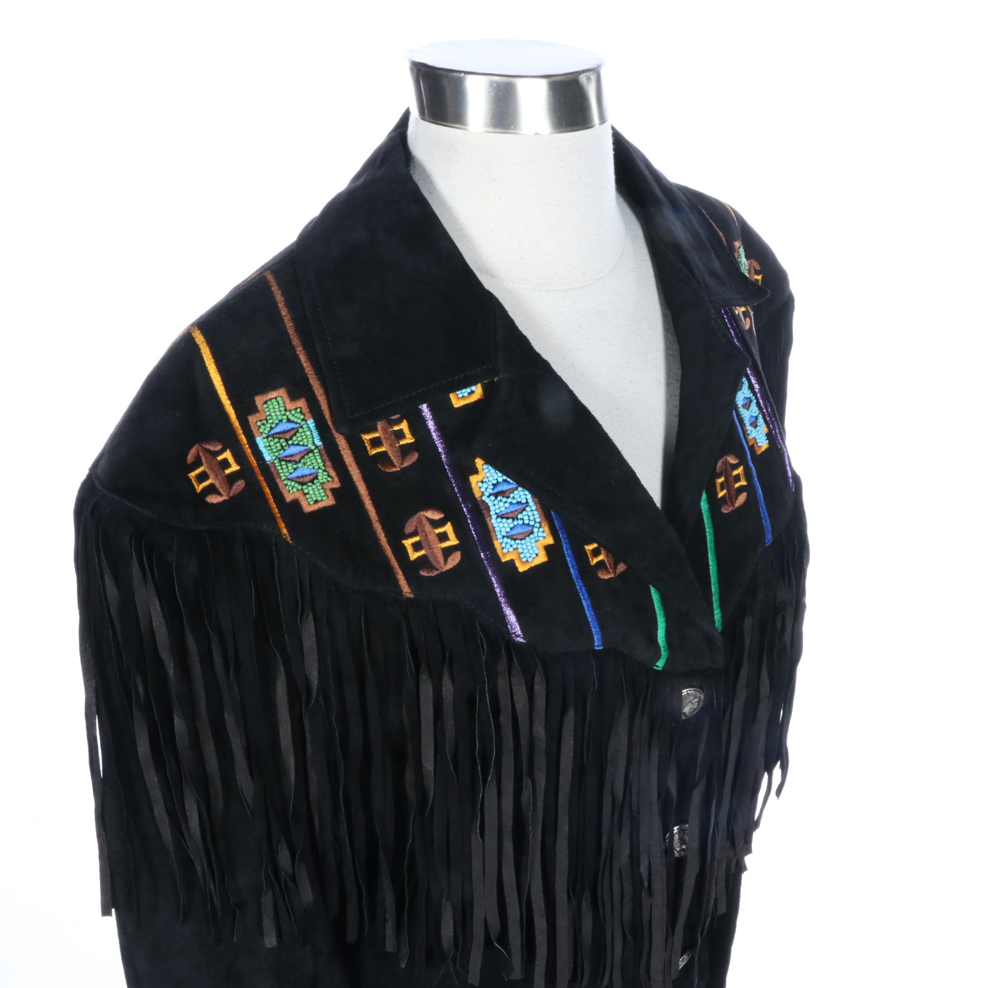 Erez Levy Beaded and Embroidered Suede Jacket with Fringe