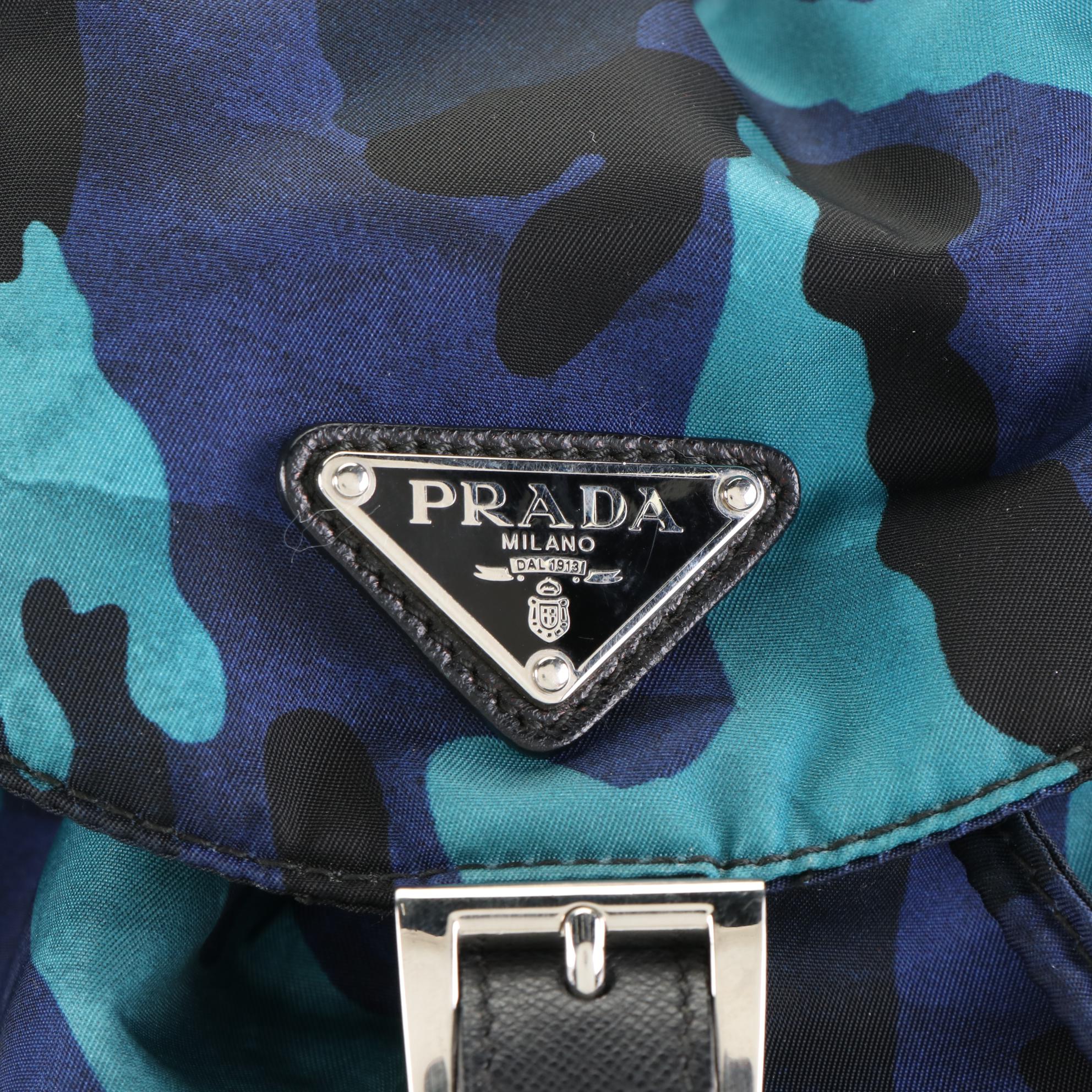 Prada Drawstring Backpack in Blue Camouflage and Saffiano Leather