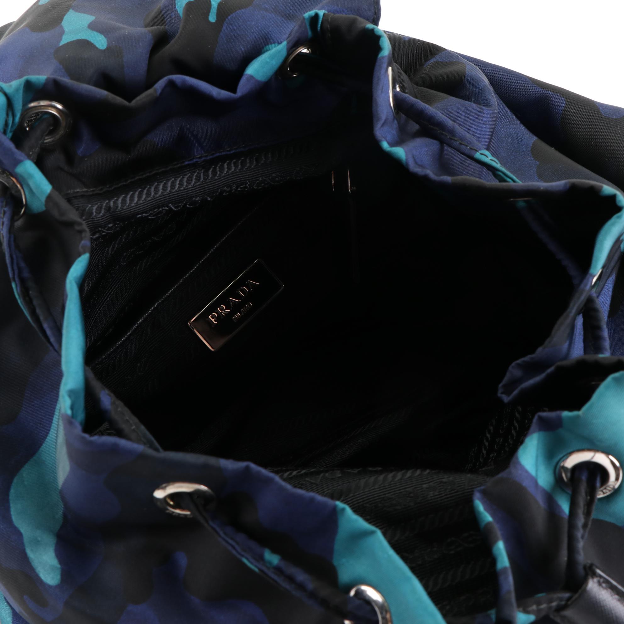 Prada Drawstring Backpack in Blue Camouflage and Saffiano Leather