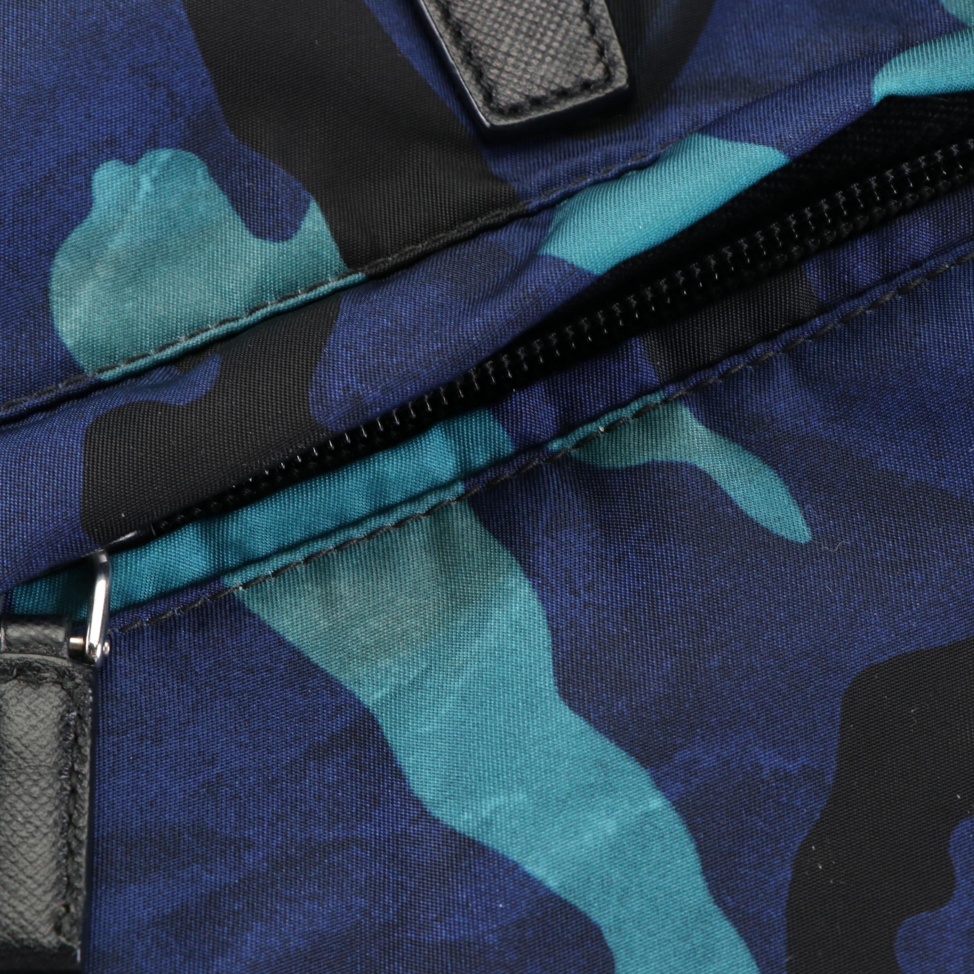 Prada Drawstring Backpack in Blue Camouflage and Saffiano Leather
