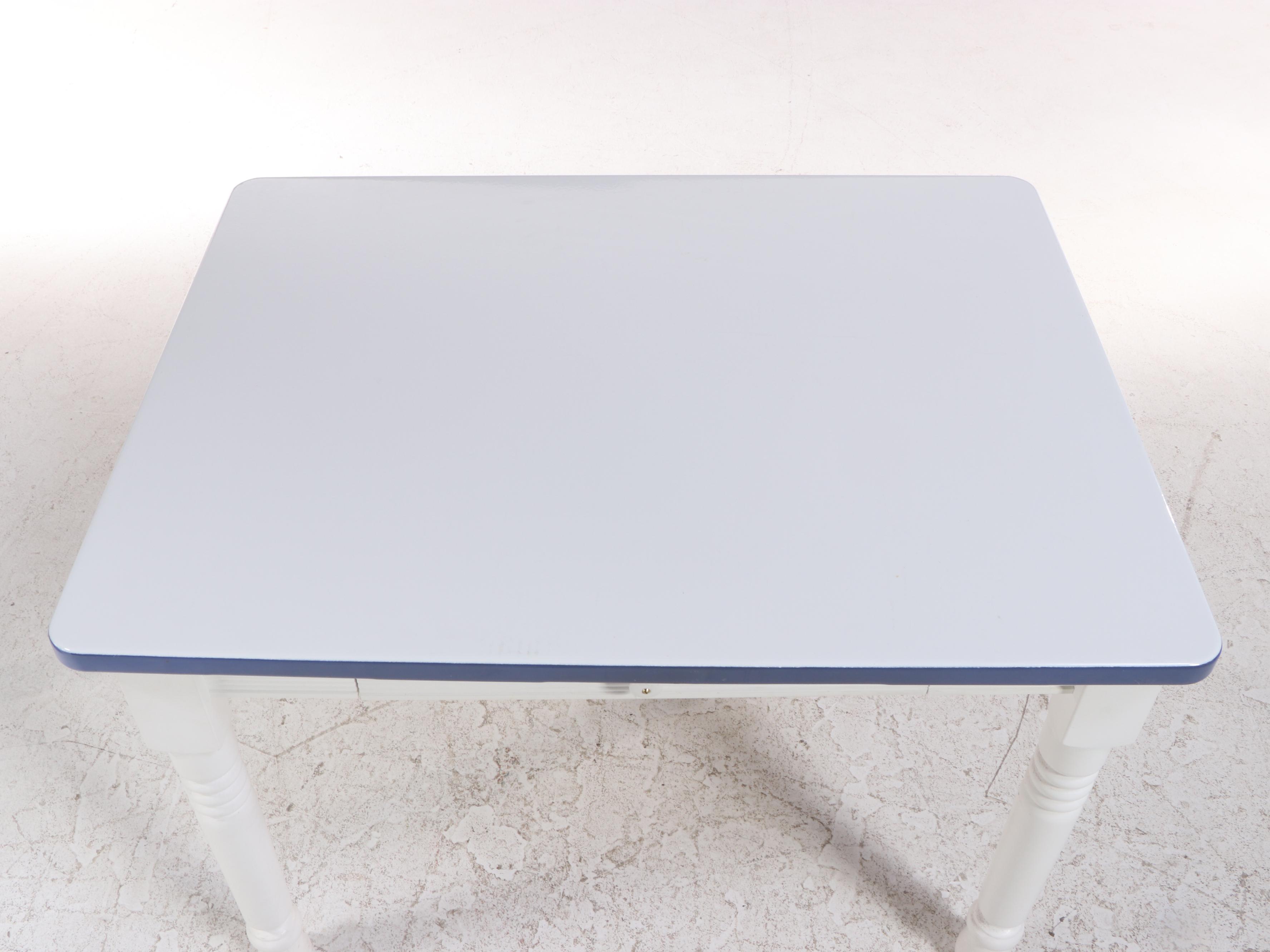 Three-Piece French Provincial Style Painted Dining Set with Enameled Metal Top