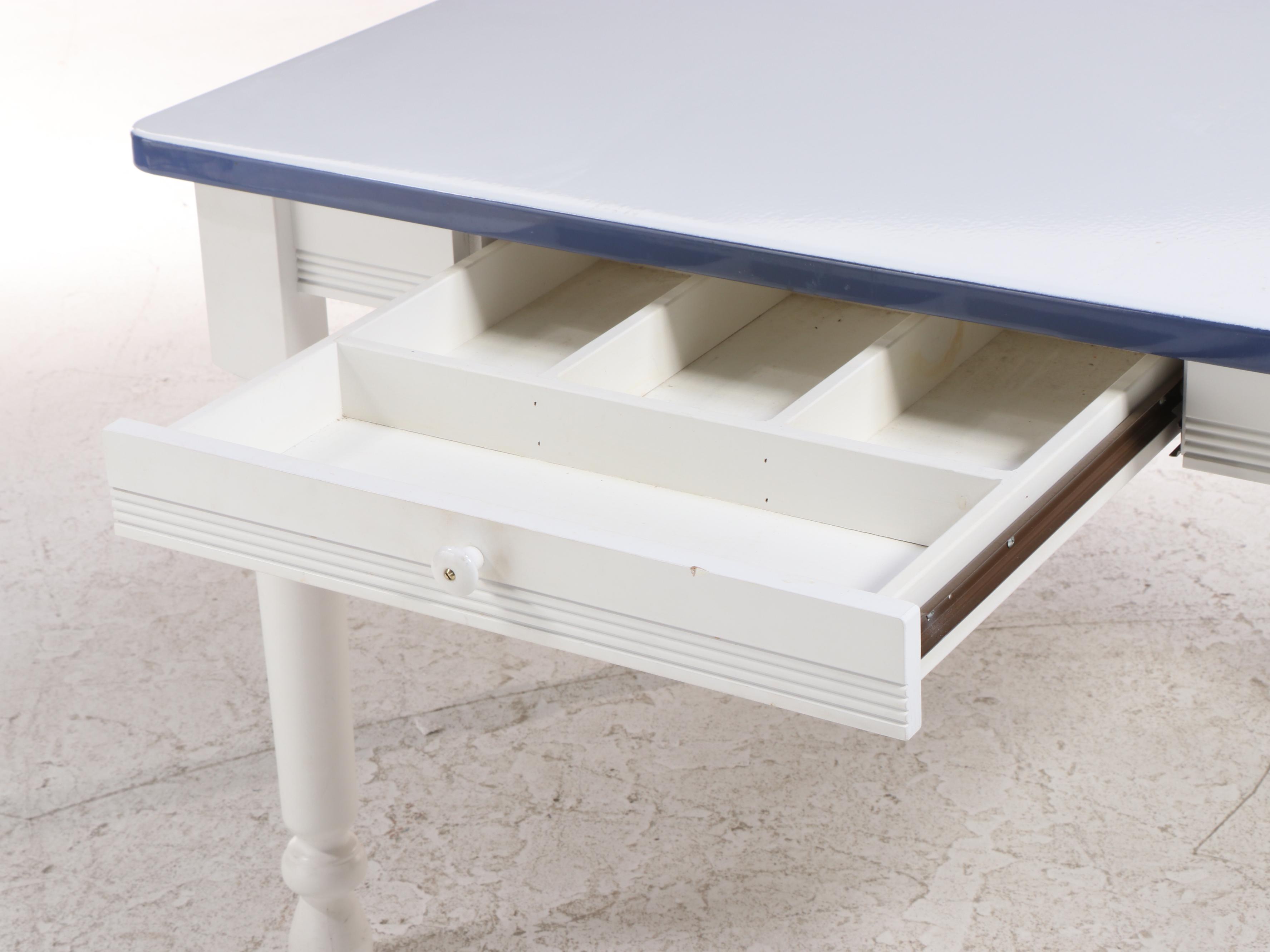 Three-Piece French Provincial Style Painted Dining Set with Enameled Metal Top