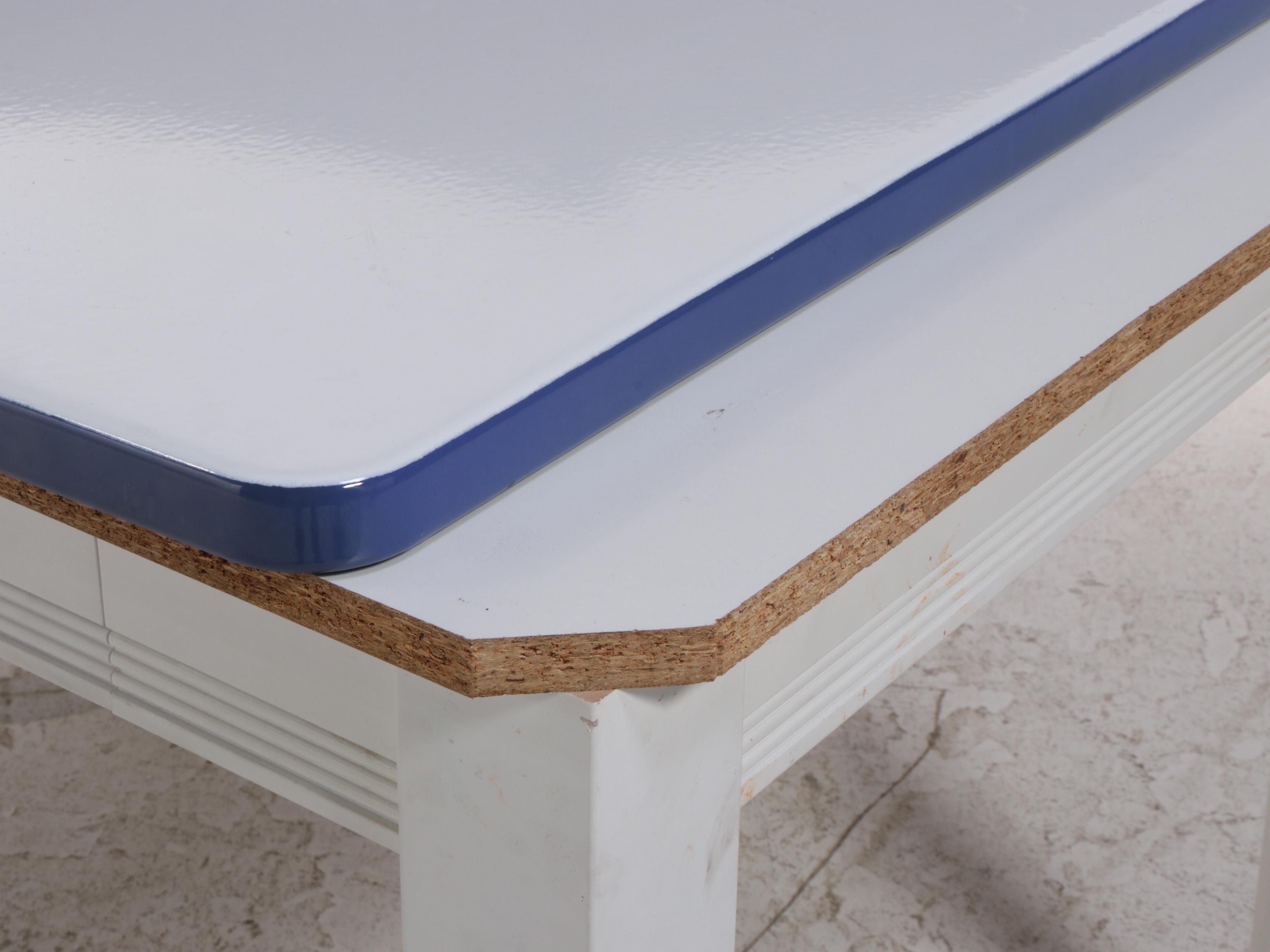 Three-Piece French Provincial Style Painted Dining Set with Enameled Metal Top