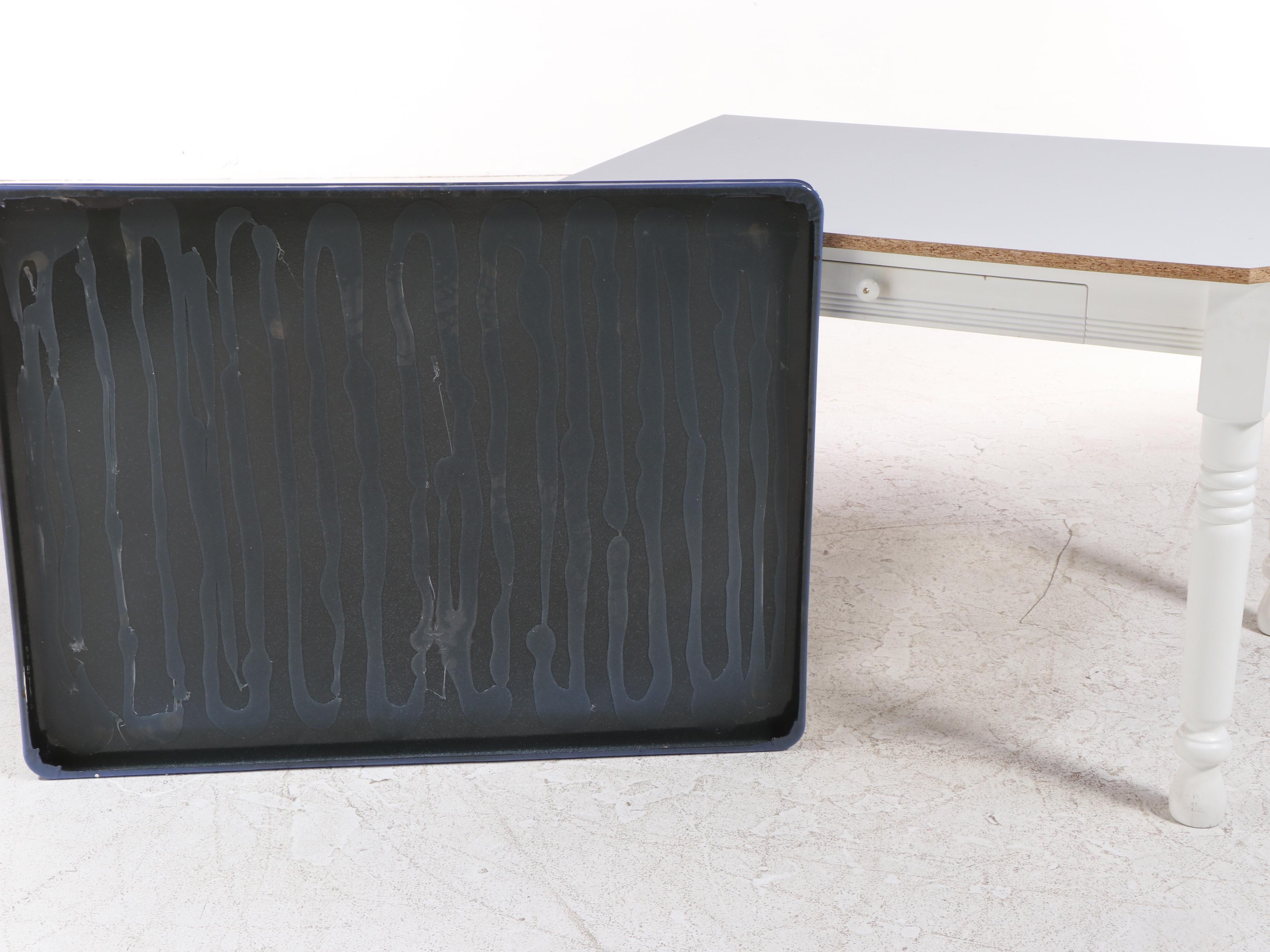 Three-Piece French Provincial Style Painted Dining Set with Enameled Metal Top