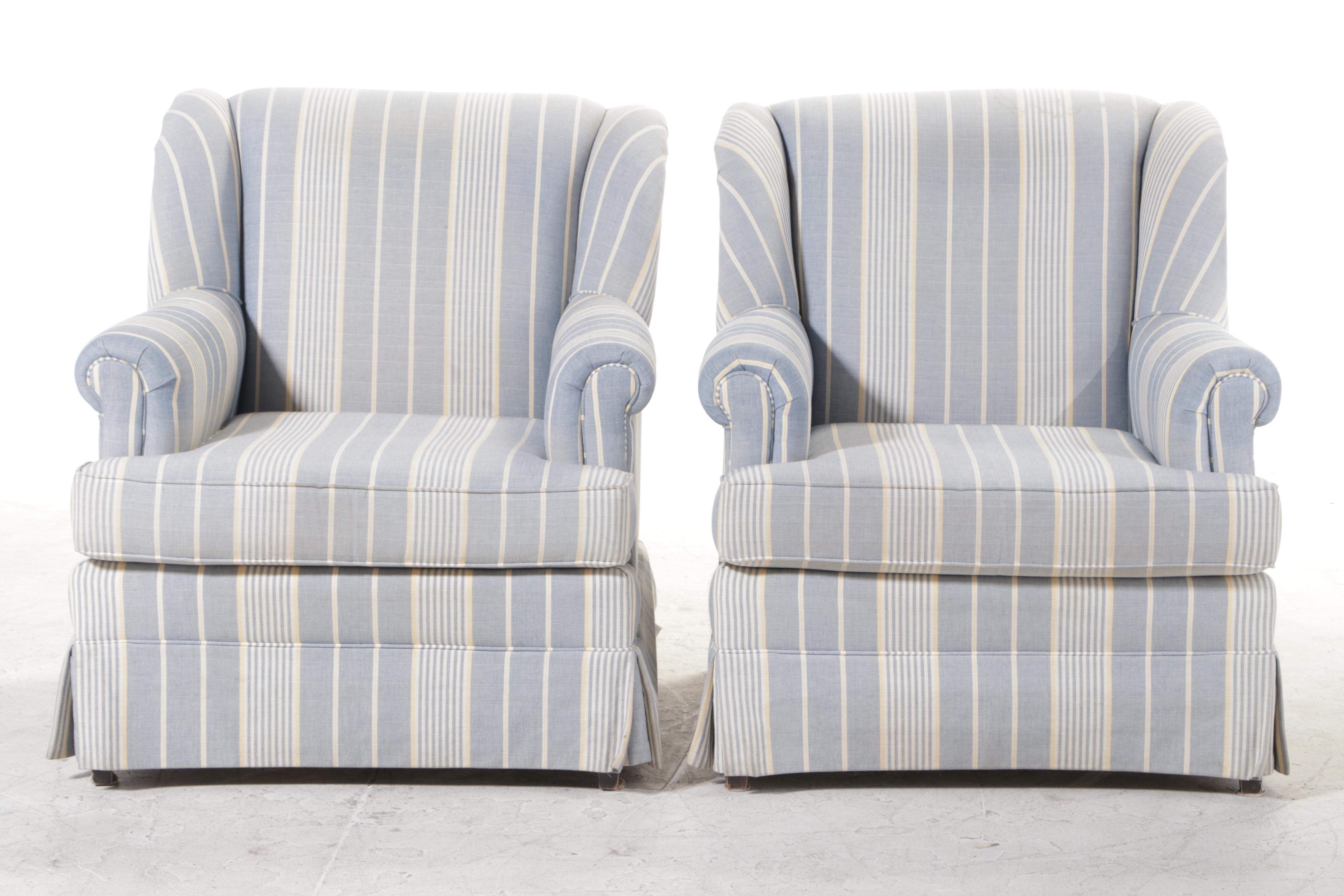 Pair of Designer Studio Options (DSO) Custom-Upholstered Wingback Easy Armchairs
