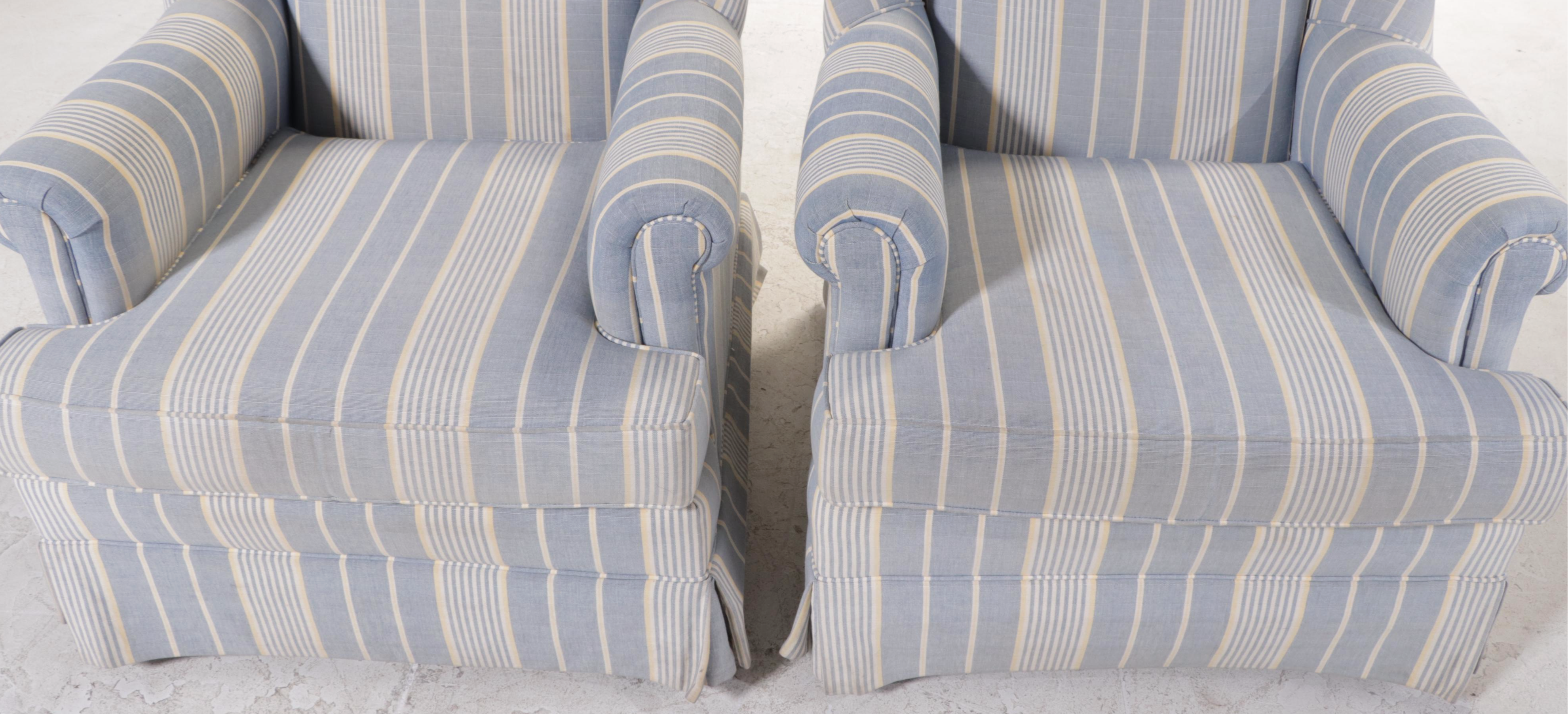 Pair of Designer Studio Options (DSO) Custom-Upholstered Wingback Easy Armchairs