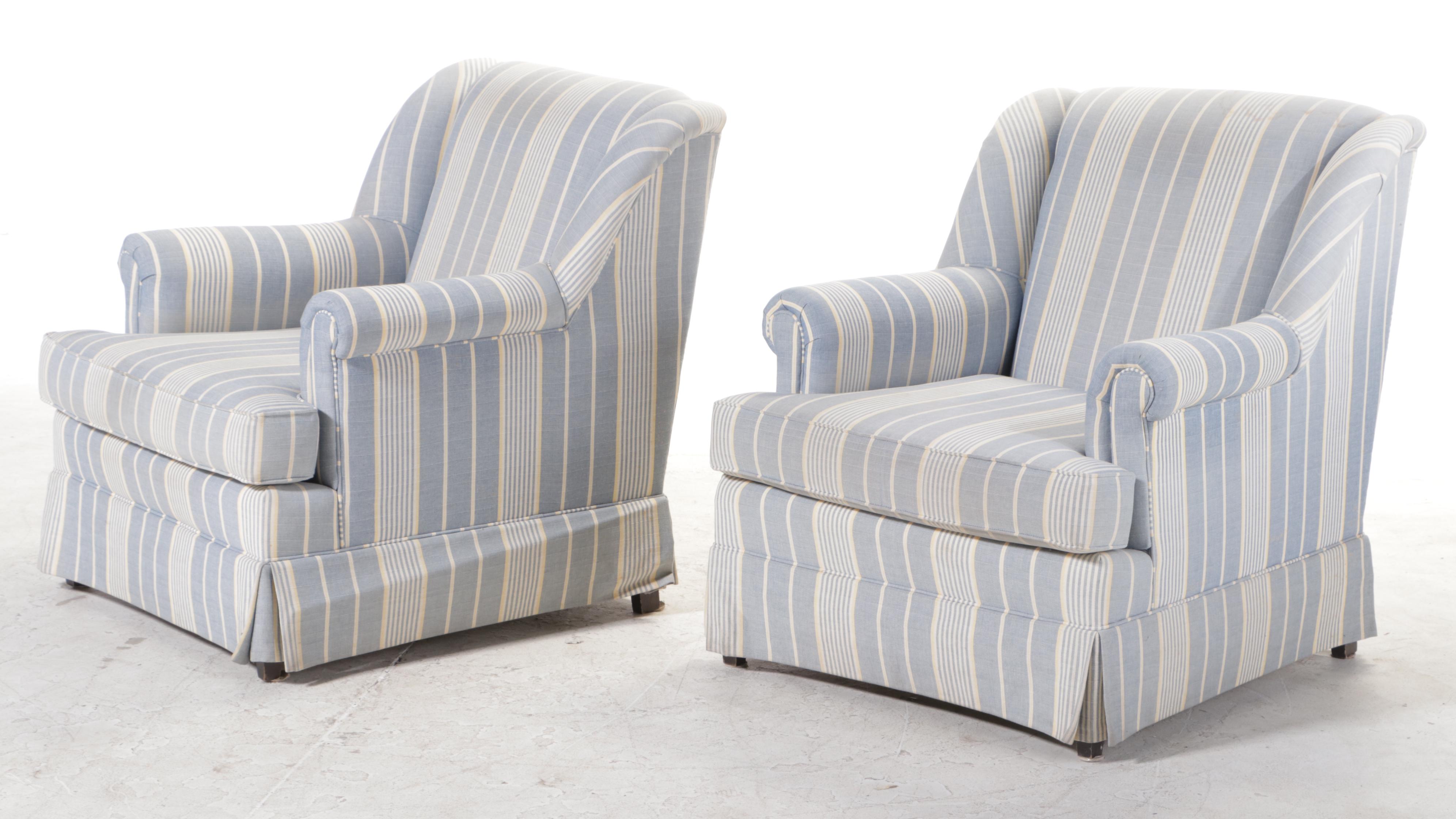 Pair of Designer Studio Options (DSO) Custom-Upholstered Wingback Easy Armchairs