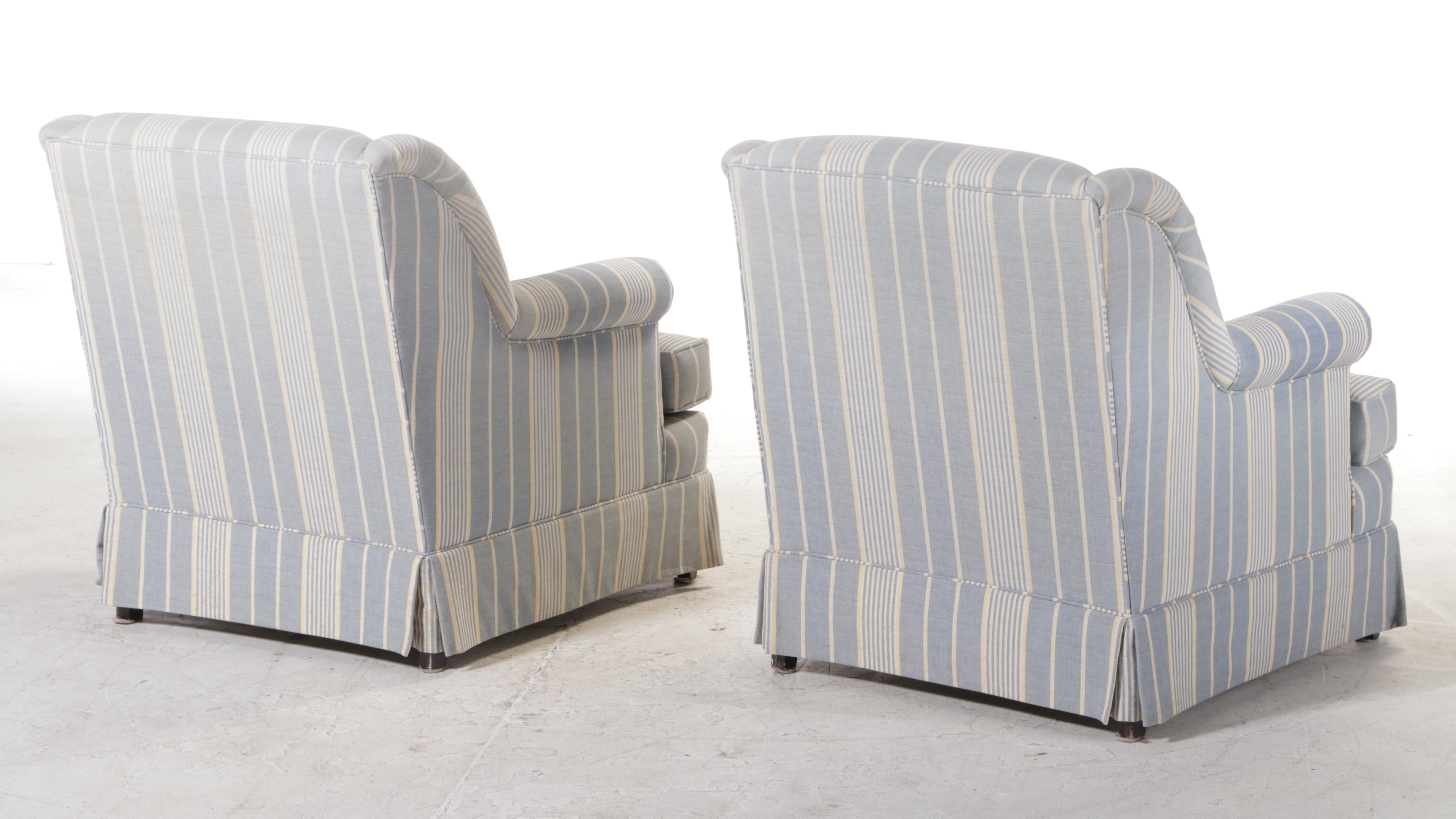 Pair of Designer Studio Options (DSO) Custom-Upholstered Wingback Easy Armchairs