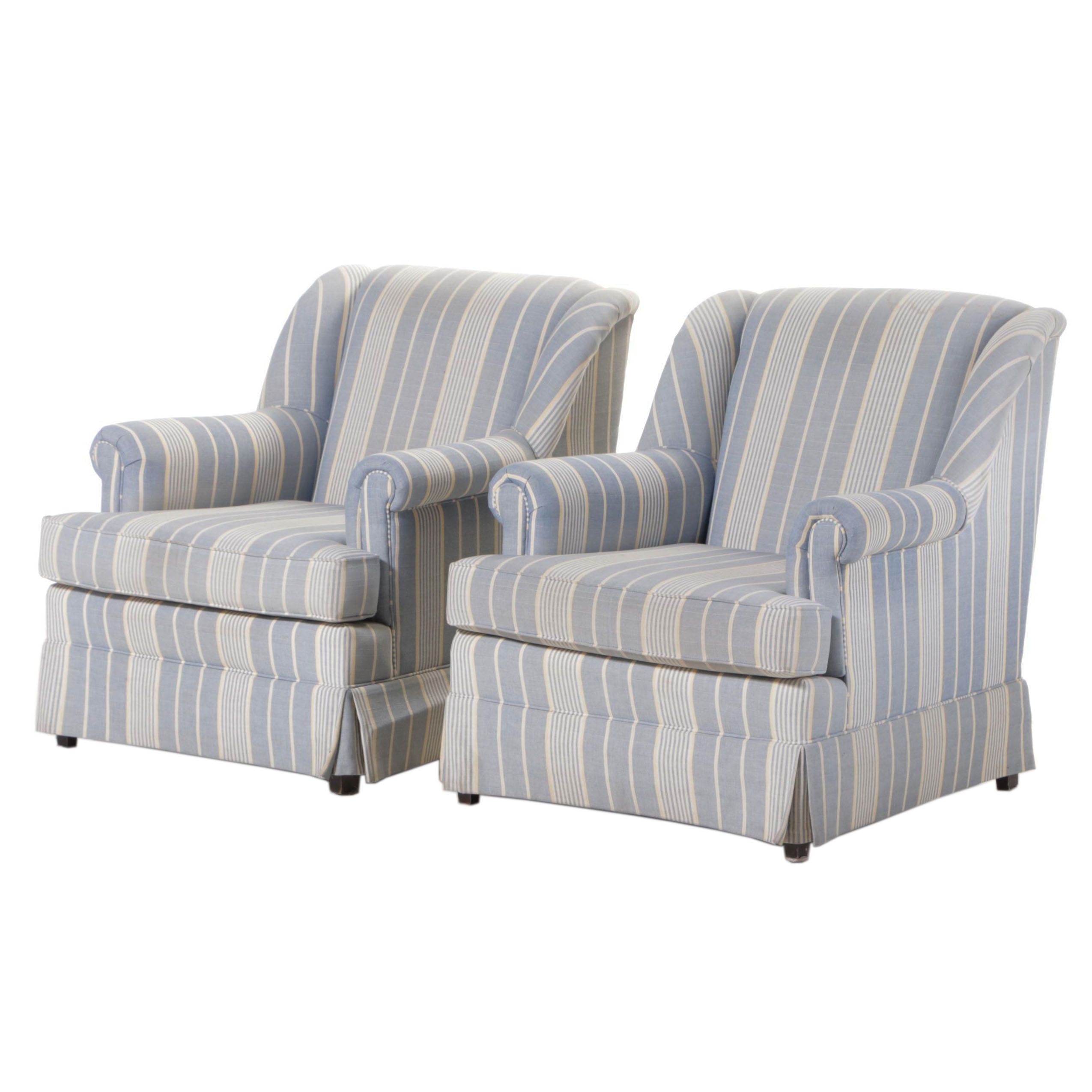 Pair of Designer Studio Options (DSO) Custom-Upholstered Wingback Easy Armchairs