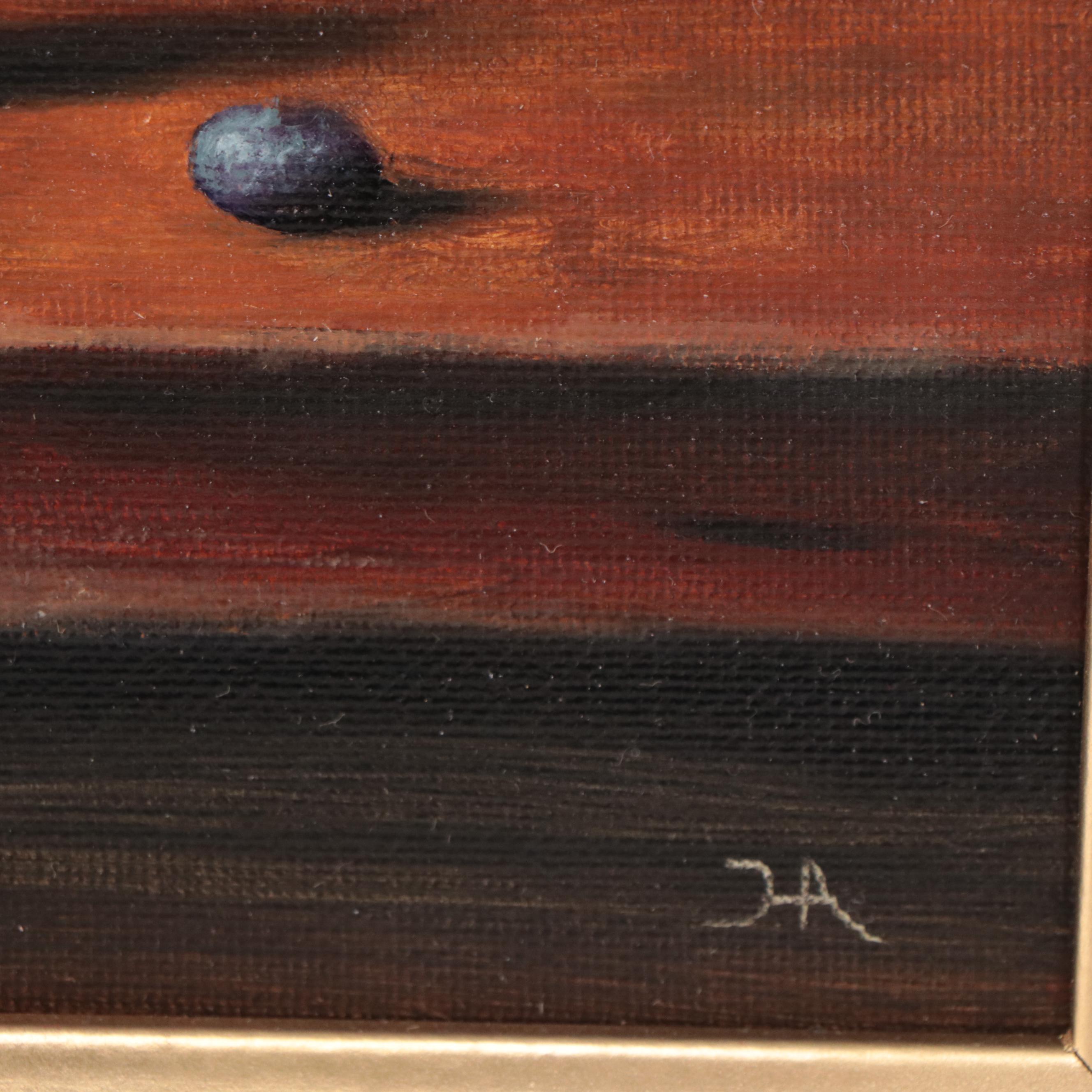 Houra H. Alghizzi Still Life Oil Painting "Stanley Cup and Blueberries," 2023