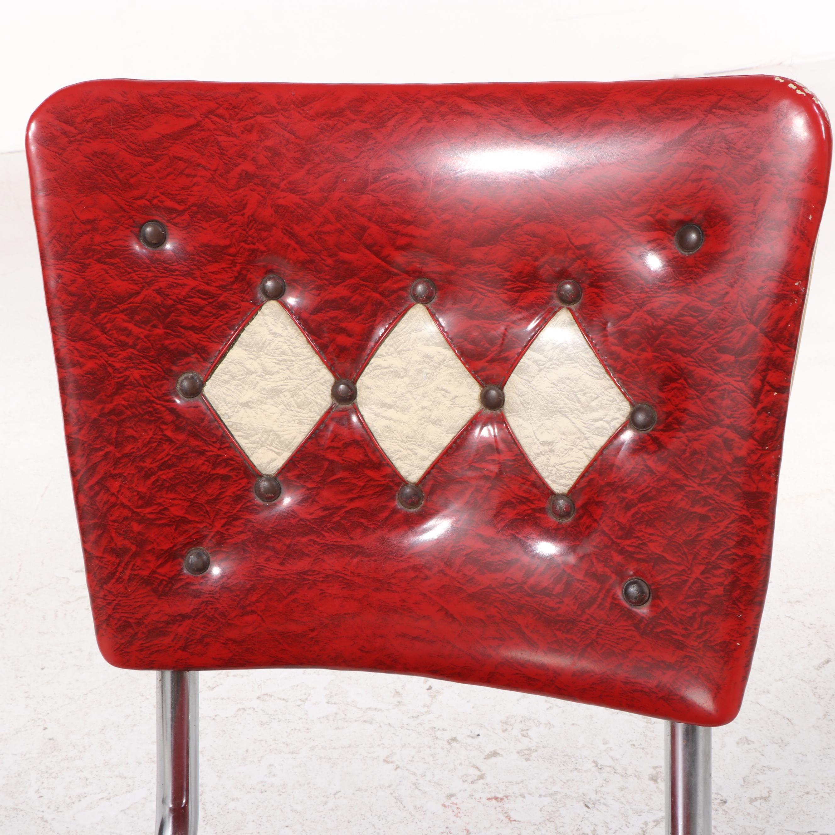 Mid Century Modern Red Laminate, Vinyl and Chrome Five-Piece Dinette Set