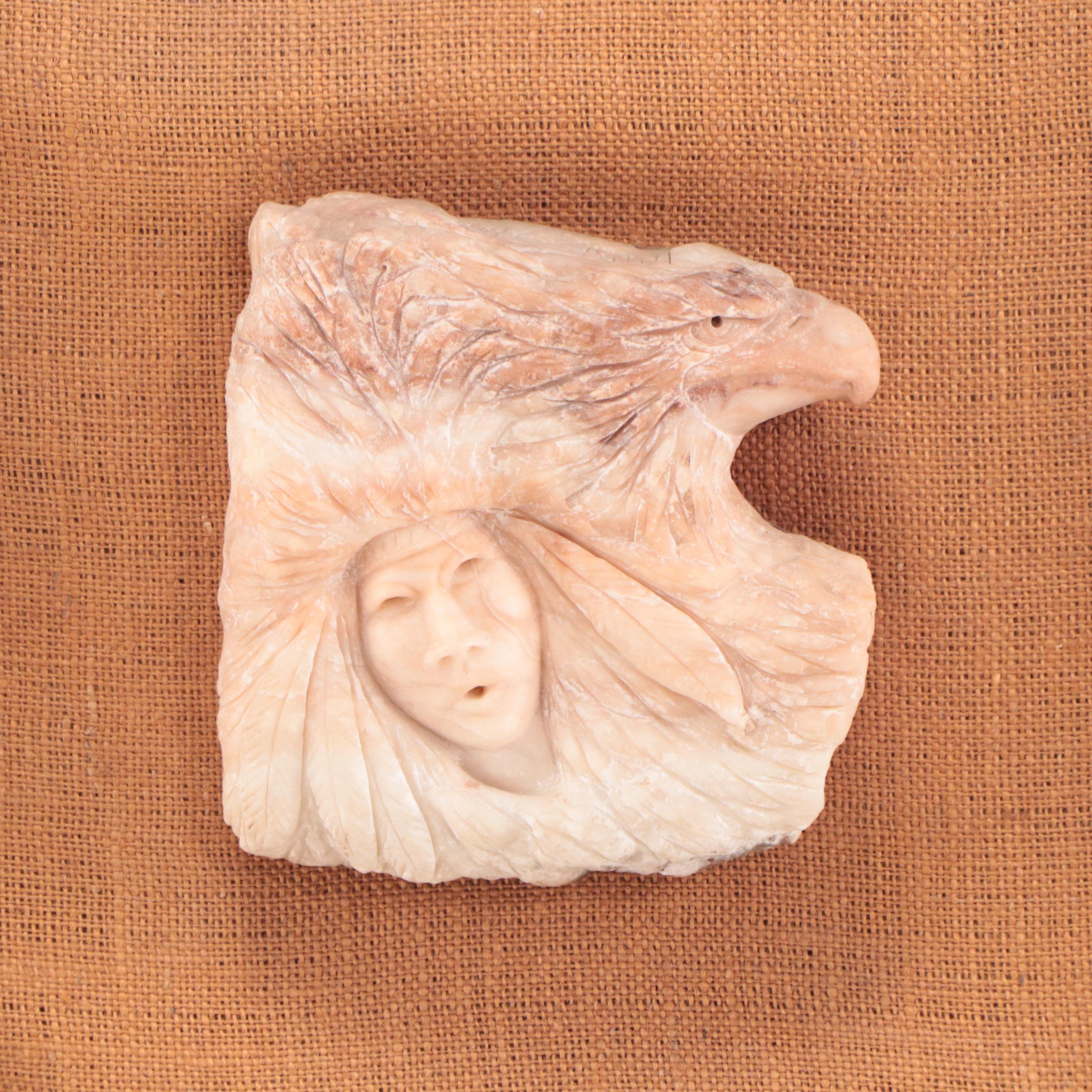 Hank Smith Carved Alabaster Wall Sculpture "Eagle Warrior"