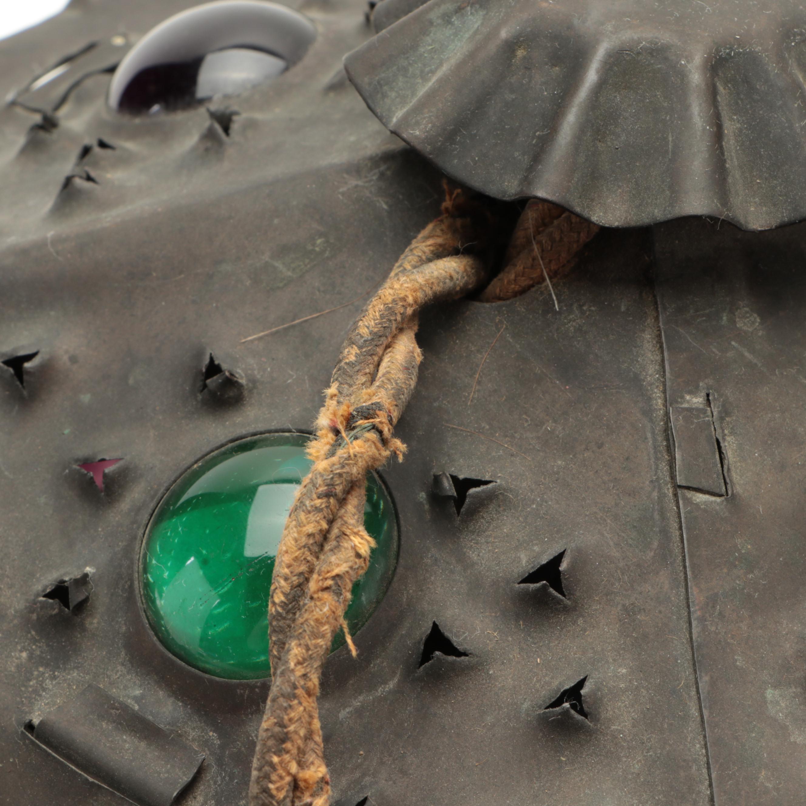 Jeweled Inset Pierced Metal Pendant Light, Early to Mid-20th C