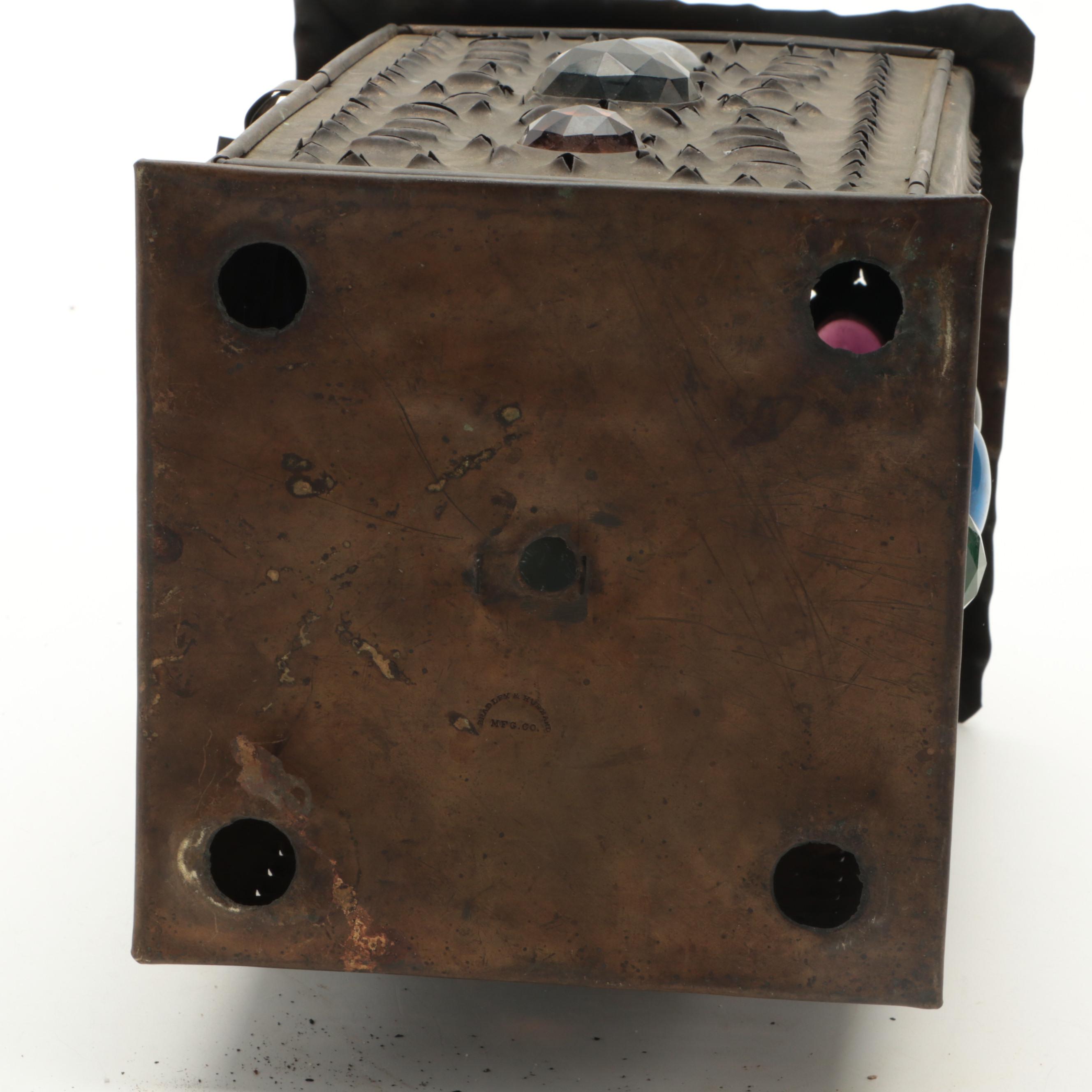 Jeweled Inset Pierced Metal Pendant Light, Early to Mid-20th C