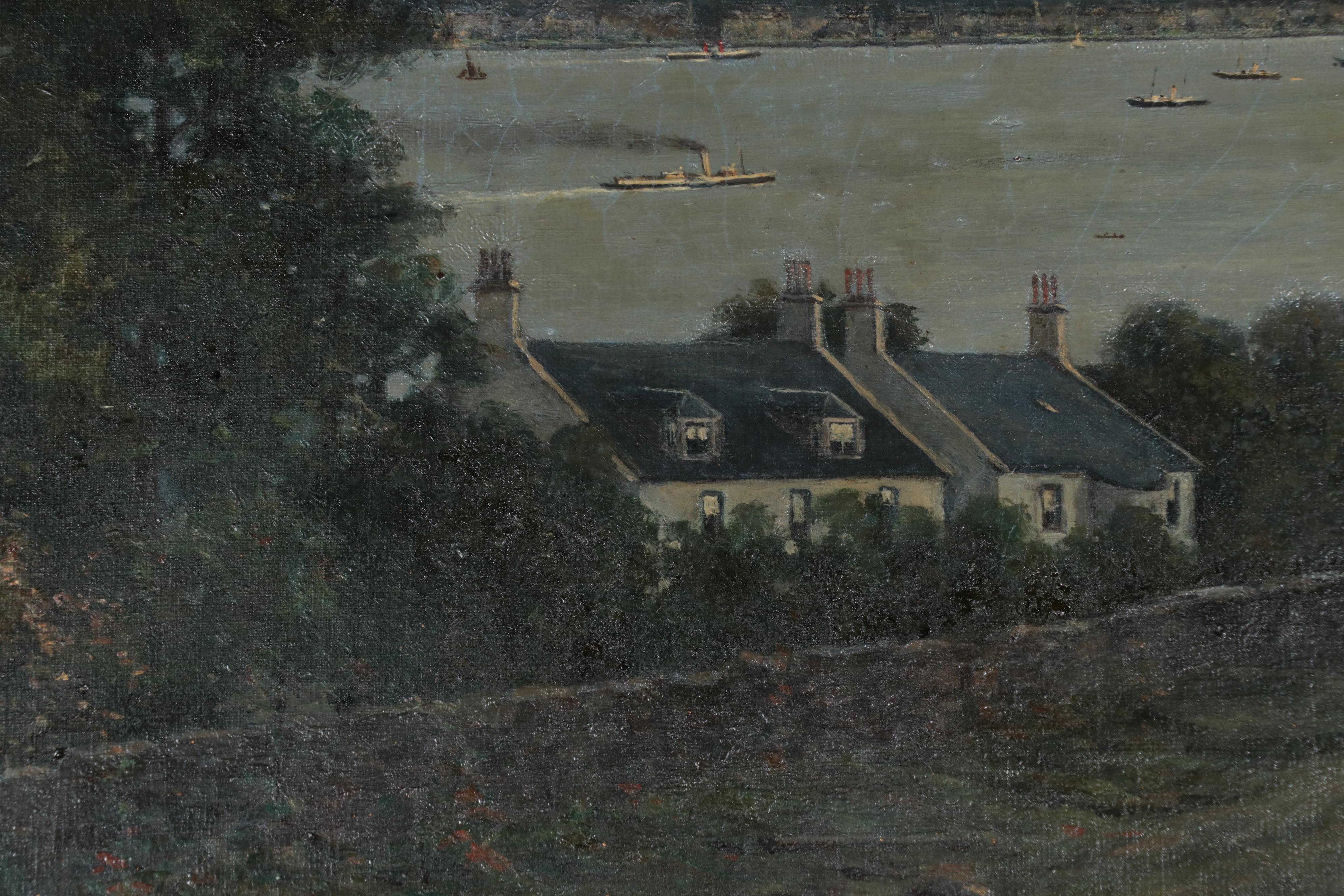 American School Style Landscape Oil Painting of River, Circa 1920