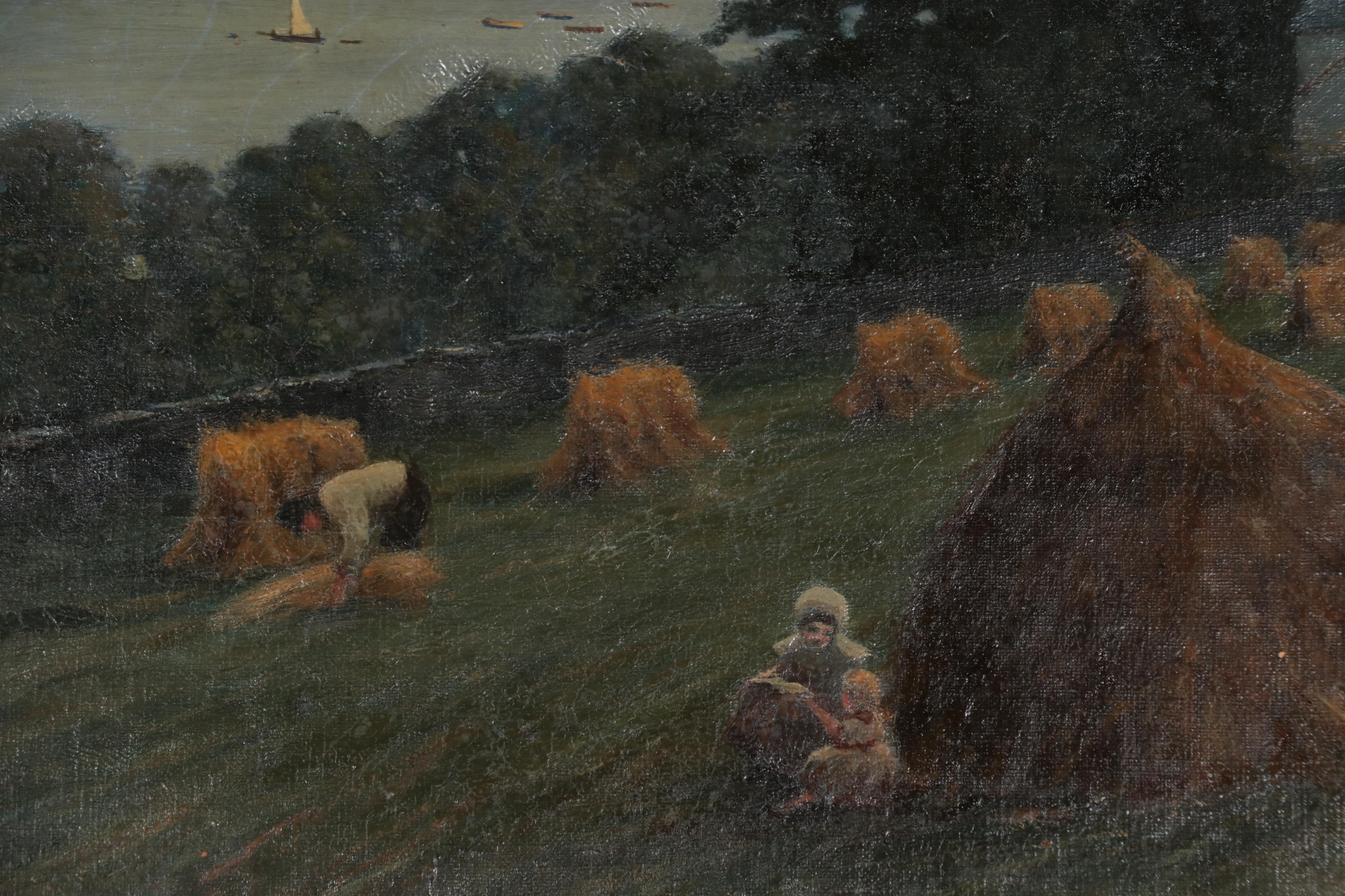 American School Style Landscape Oil Painting of River, Circa 1920